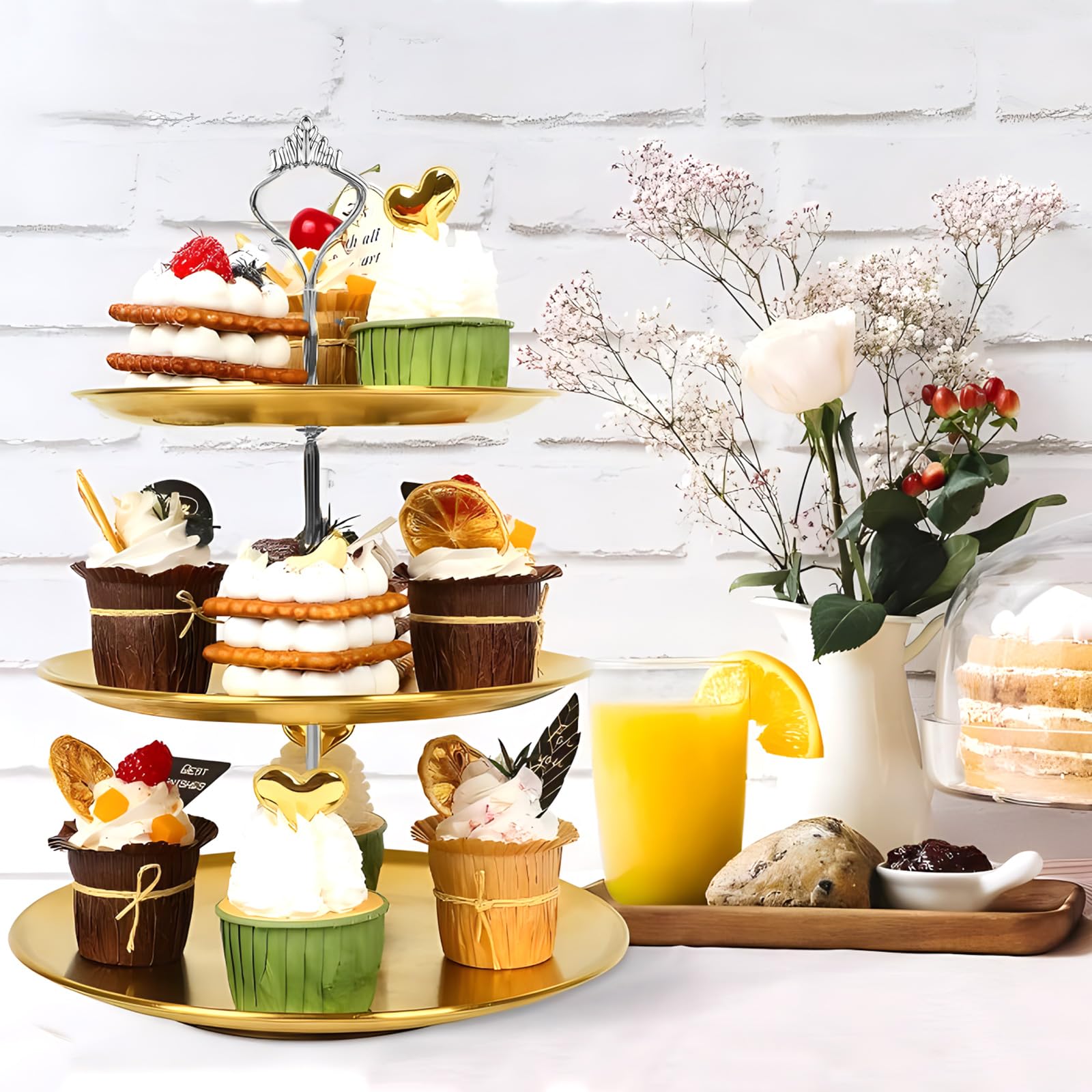 LPZMPZ Supporto per Vassoi Torte a Livelli, Set di 6 Aste per Alzate, Torta Supporto per Vassoi per Torta Nuziale, Aste per Torte in Metallo, per Matrimoni, Feste, Serate e Compleanni(Argento)