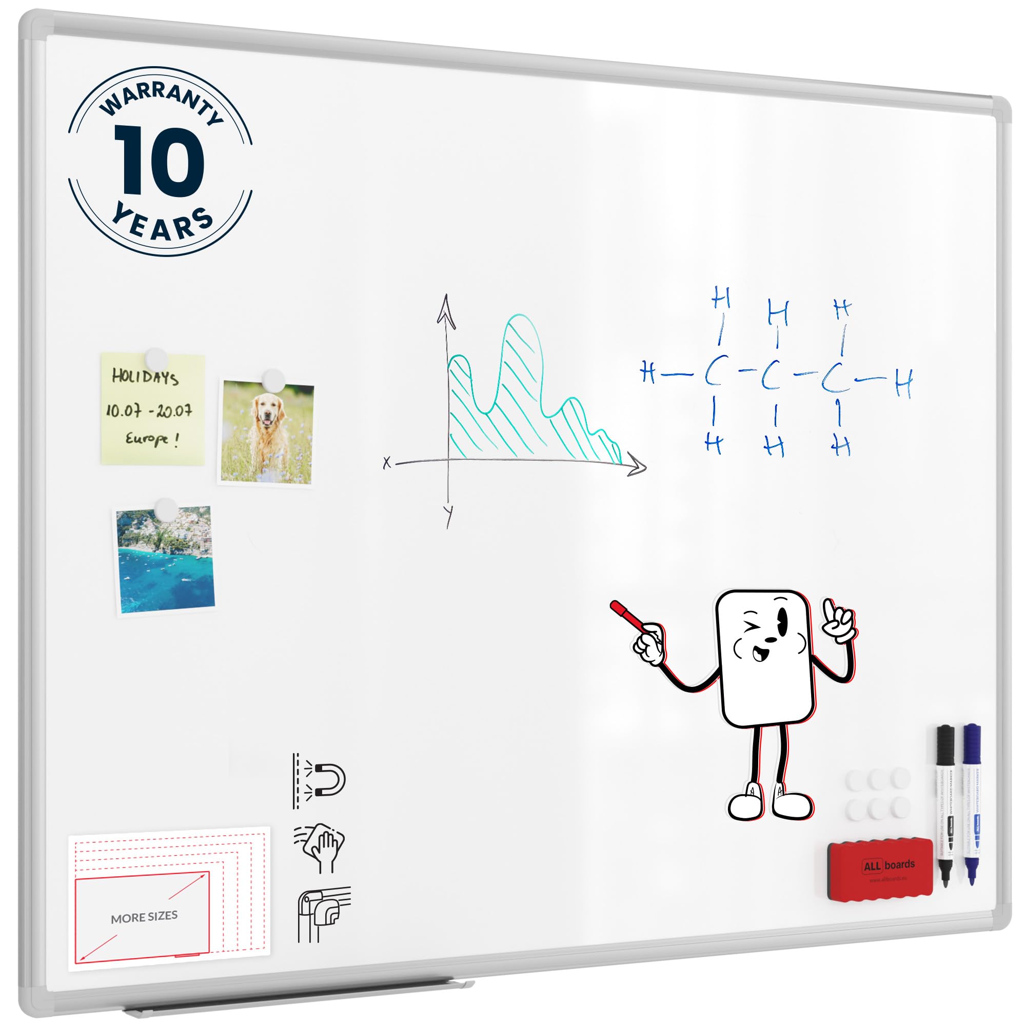 ALLboards Magnetic Whiteboard 100x80cm with Silver Aluminium Frame Premium EXPO, White Board Wipe Board Dry Erase Wall Mounted Office Board School Classroom Kids Board Noticeboard