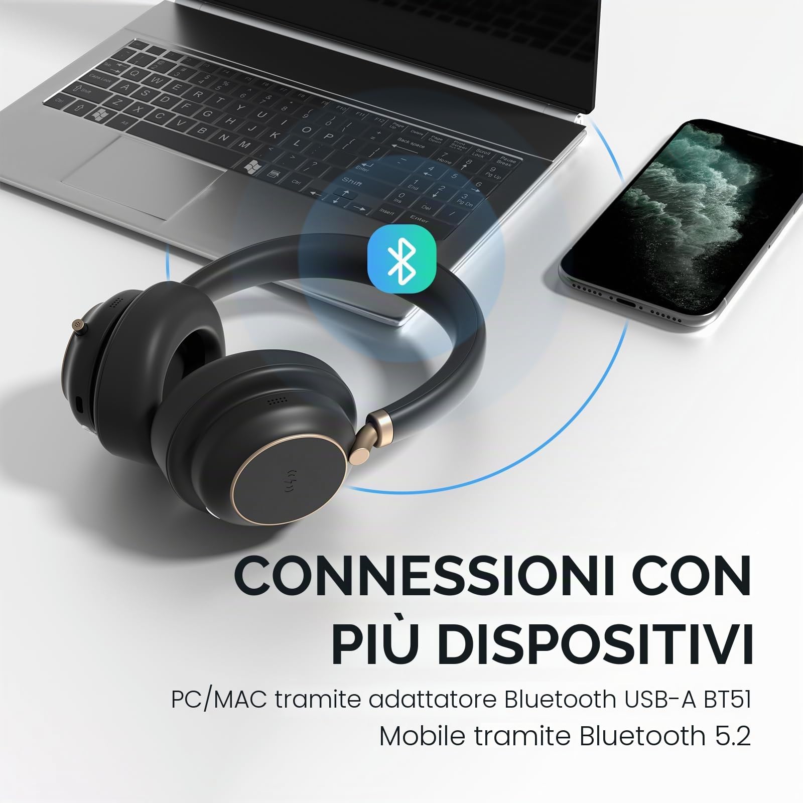 Yealink BH76 Plus - Cuffie wireless per lavoro, cuffie Bluetooth con microfono retrattile a braccio, cuffie ANC con certificazione team