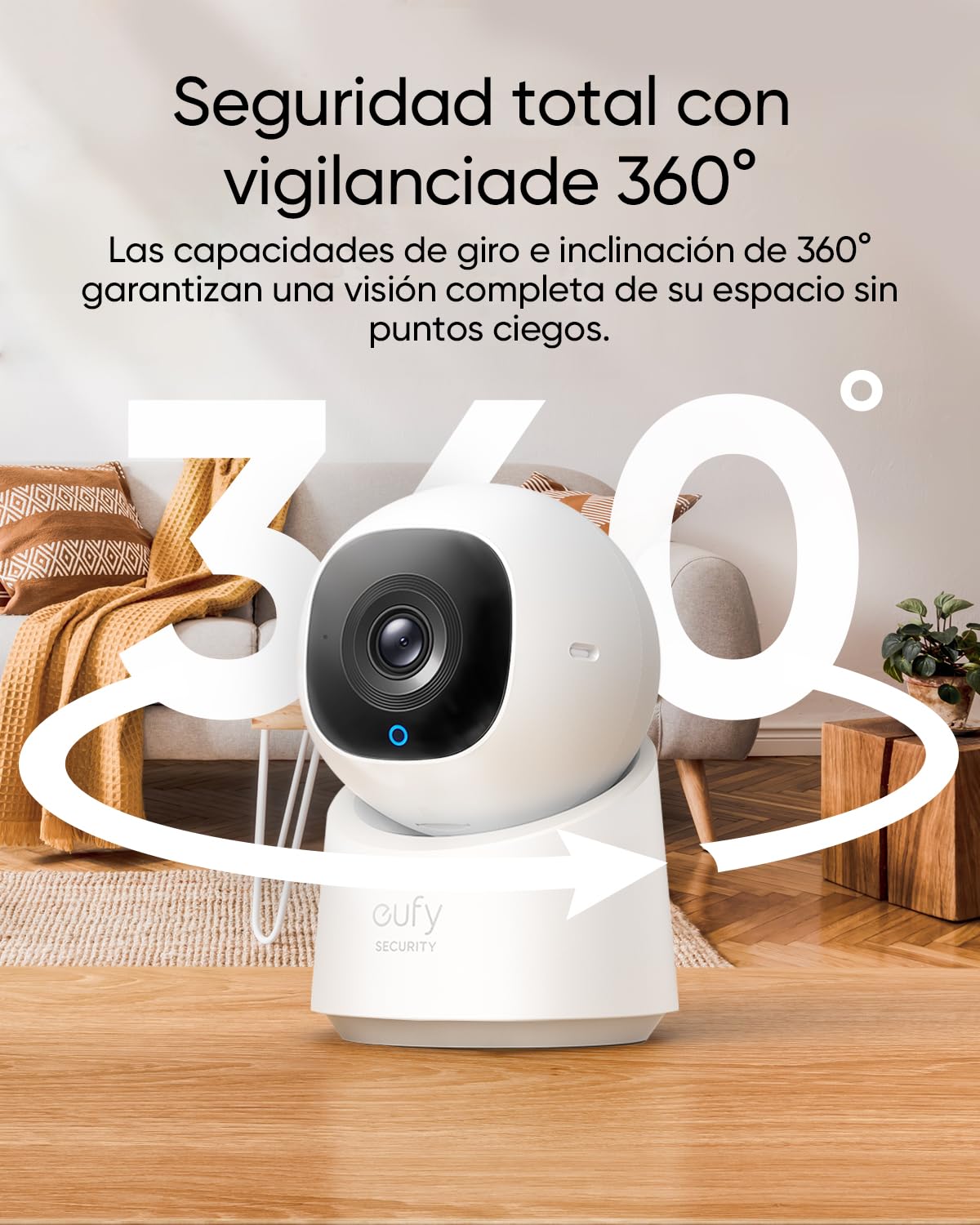 eufy Security Indoor CAM C220 Camara vigilancia WiFi Interior con Cable, resolución 2K con PTZ de 360°, Human/Motion AI, Ideal como Monitor de bebés/cámara para Mascotas/Seguridad en el hogar