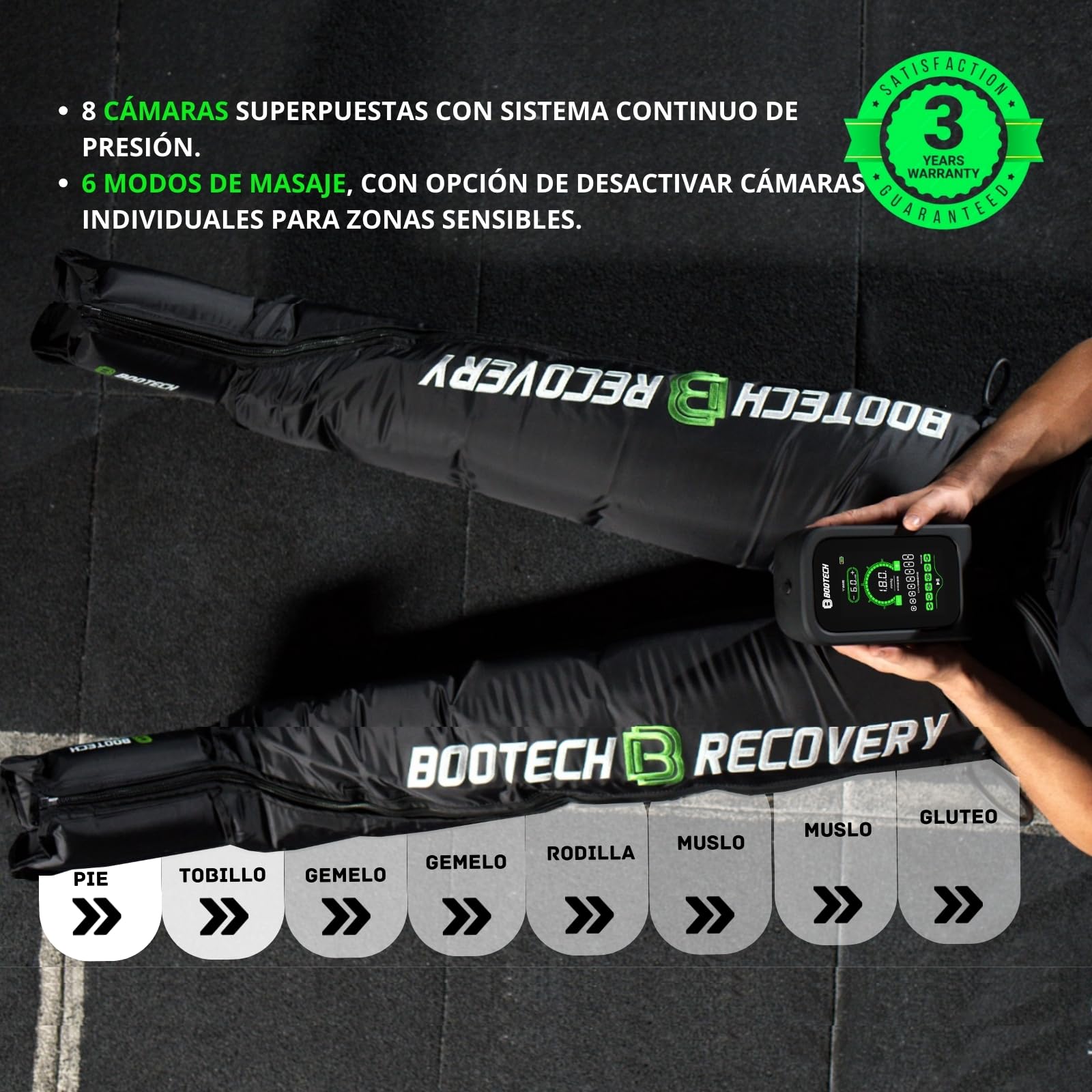 Pantalones de Presoterapia Inalámbricos 8 Cámaras para Piernas, Glúteos y Cintura, Masajeador para Drenaje Linfático, Circulación, Piernas Cansadas, Celulitis y Recuperación Deportiva, 3 Años Garantía