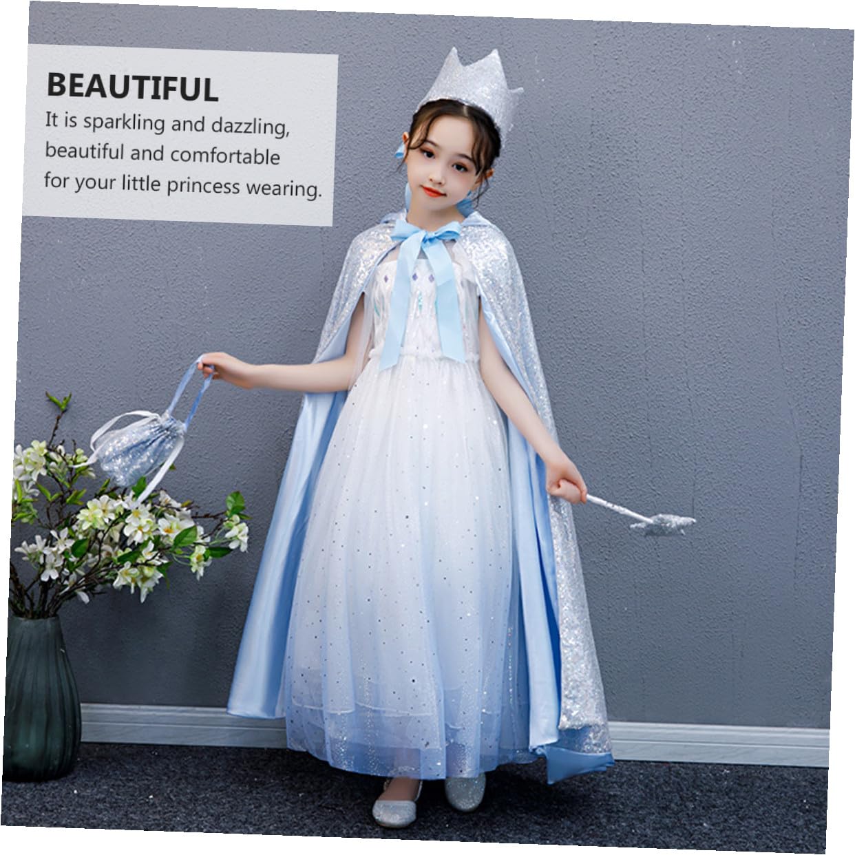 ERINGOGO Capa Brillante Capucha para Disfraz Infantil de Cosplay y Fiesta Capa Dulce Plateada Tamaño L Accesorios para Disfraces de Halloween y Carnaval