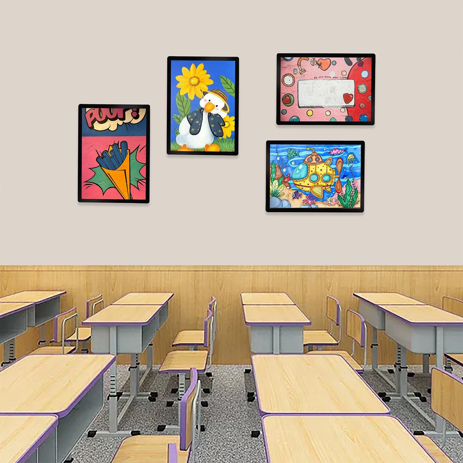 Sign Holder 8.5"x11" Wall-mounted 2 Pack, Self-Adhesive Display Frame for College Certificate/Poster/Paper/Picture Office/Store/School Display Sign Holder with Horizontal and Vertical (Black)