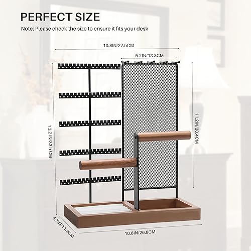 Vista 6 de ZOOS Soporte organizador de joyas de 5 niveles organizador de aretes con soporte para anillos y bandeja de madera, soporte de joyería para venta