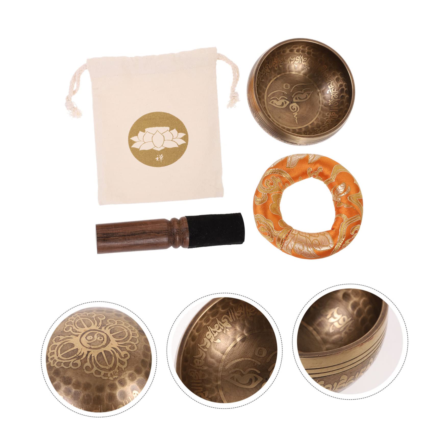 1 Set Ciotola Himalaya Ciotola per yoga Ciotola tibetana buddista Buddha Rame Buddismo Ciotola Ciotole tibetane per principianti Ciotola per meditazione Yoga Decor Ciotole sonore Nepal Panno multif