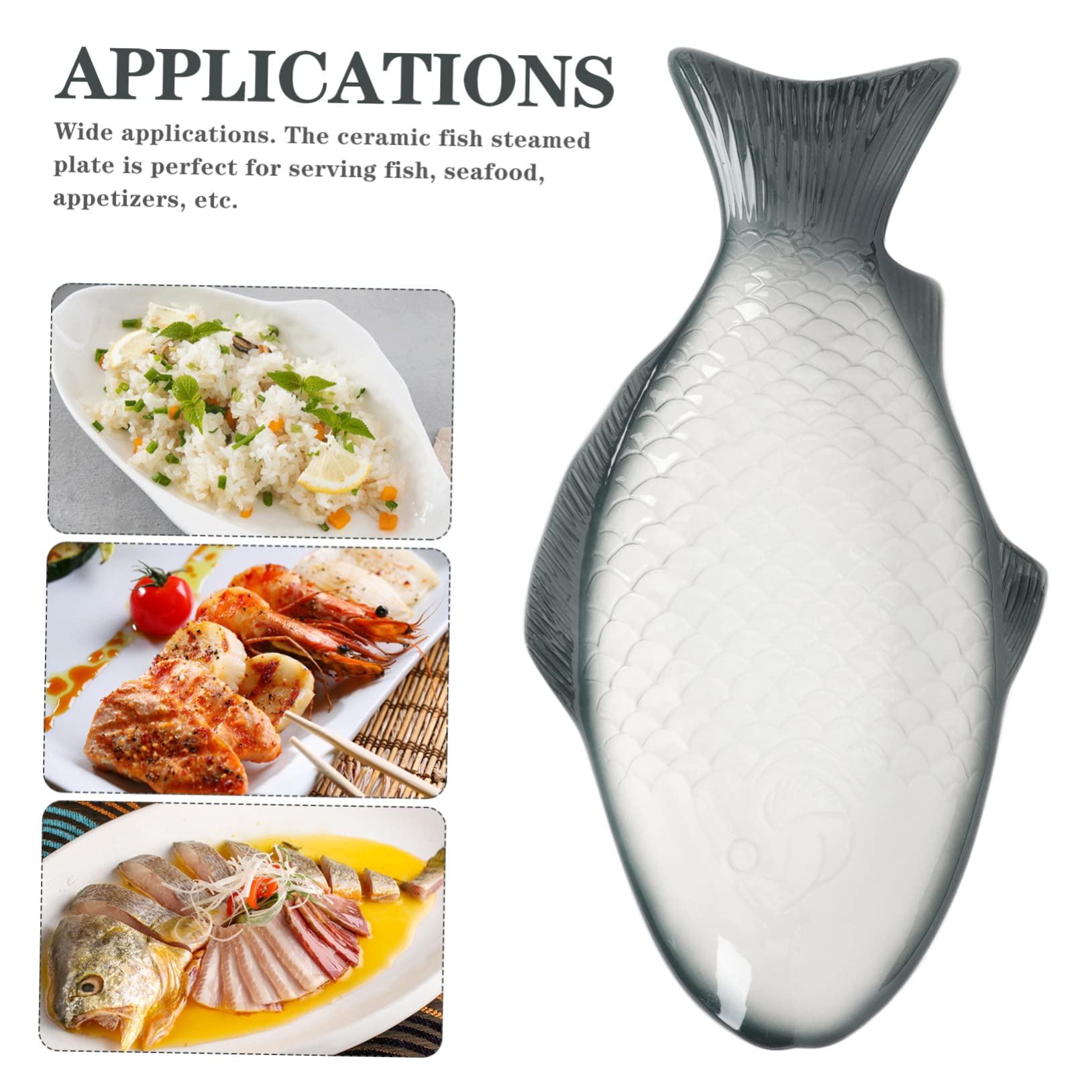 Mipcase Piatto Forma di Pesce in Ceramica Vassoio Decorativo per Cibo per Servire Pesce e Frutti di Mare