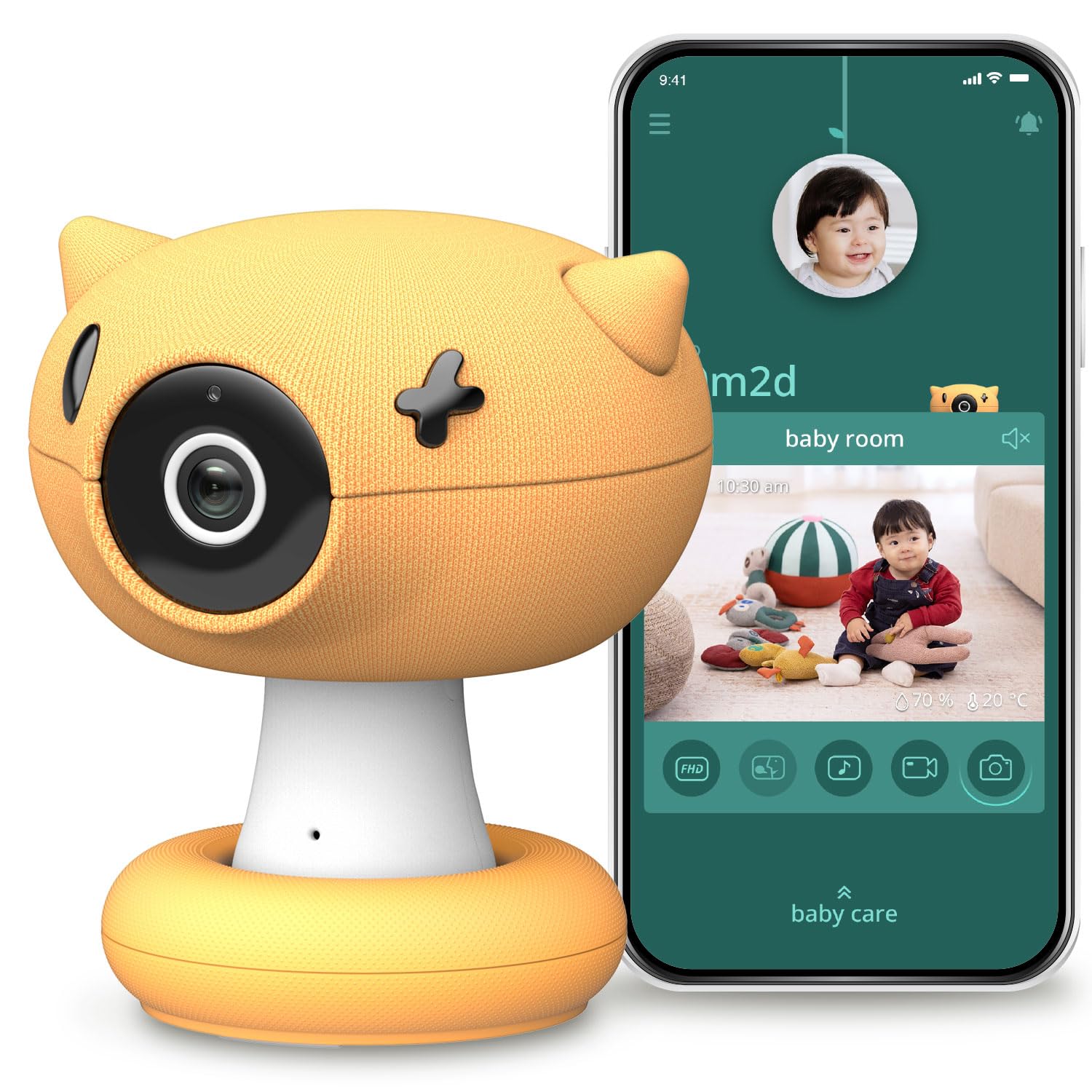 Pixsee Play Smart Baby Monitor with Camera and Audio WiFi, Works w/AI-Linked Soft Toys, Baby Monitor with Smartphone App, FHD Clear Night Vision, Cry, Area & Covered Face Detection, Alexa Compatible