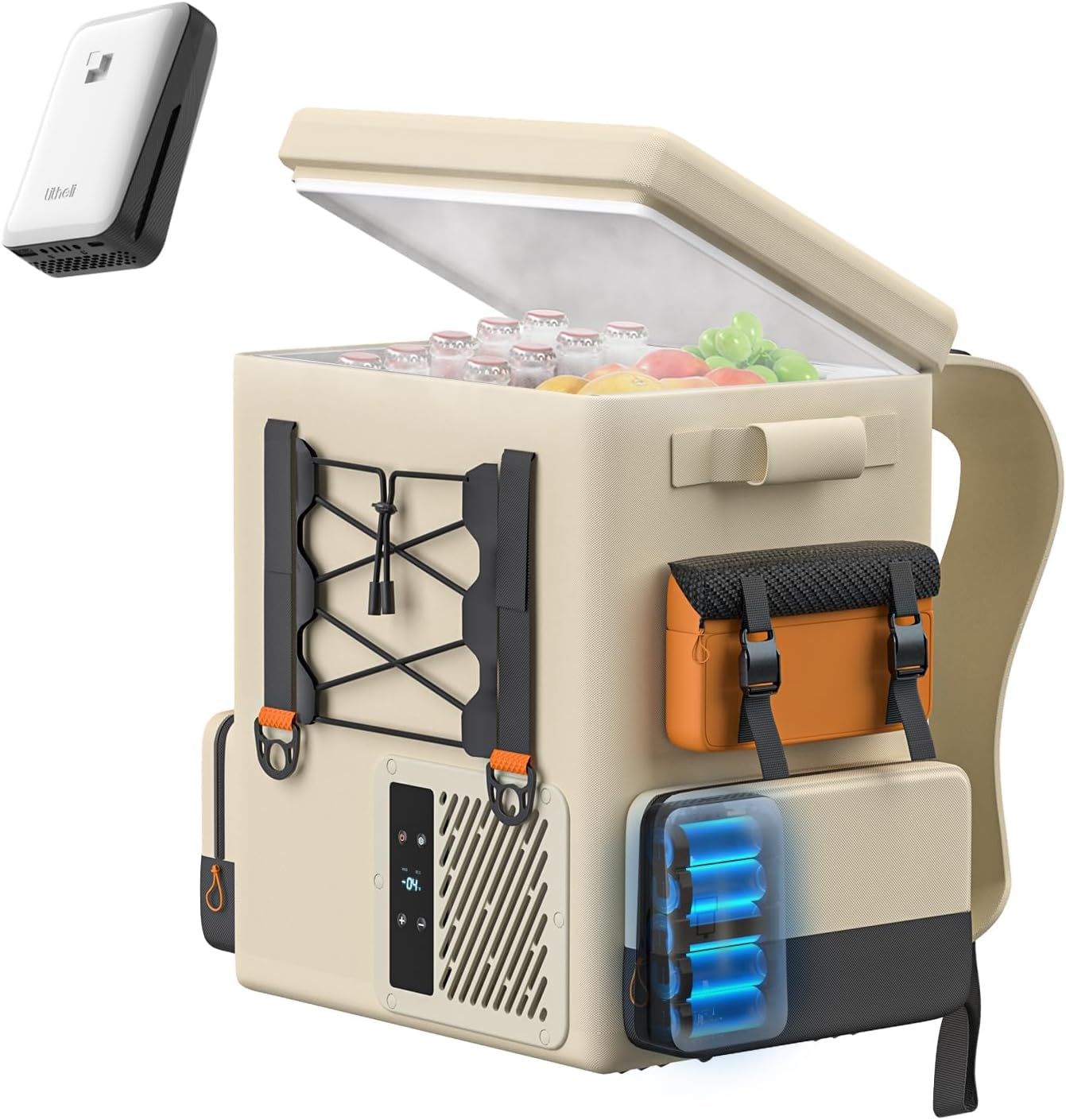 LiTHELi Frozen Pack 12V Car Refrigerator & Portable Electric Cooler, 20L/21QT with 2 U20 Batteries, -4~68? Travel Fridge Freezer for Camping, Road Trips, RV, Boat & Beach (Backpack Design)