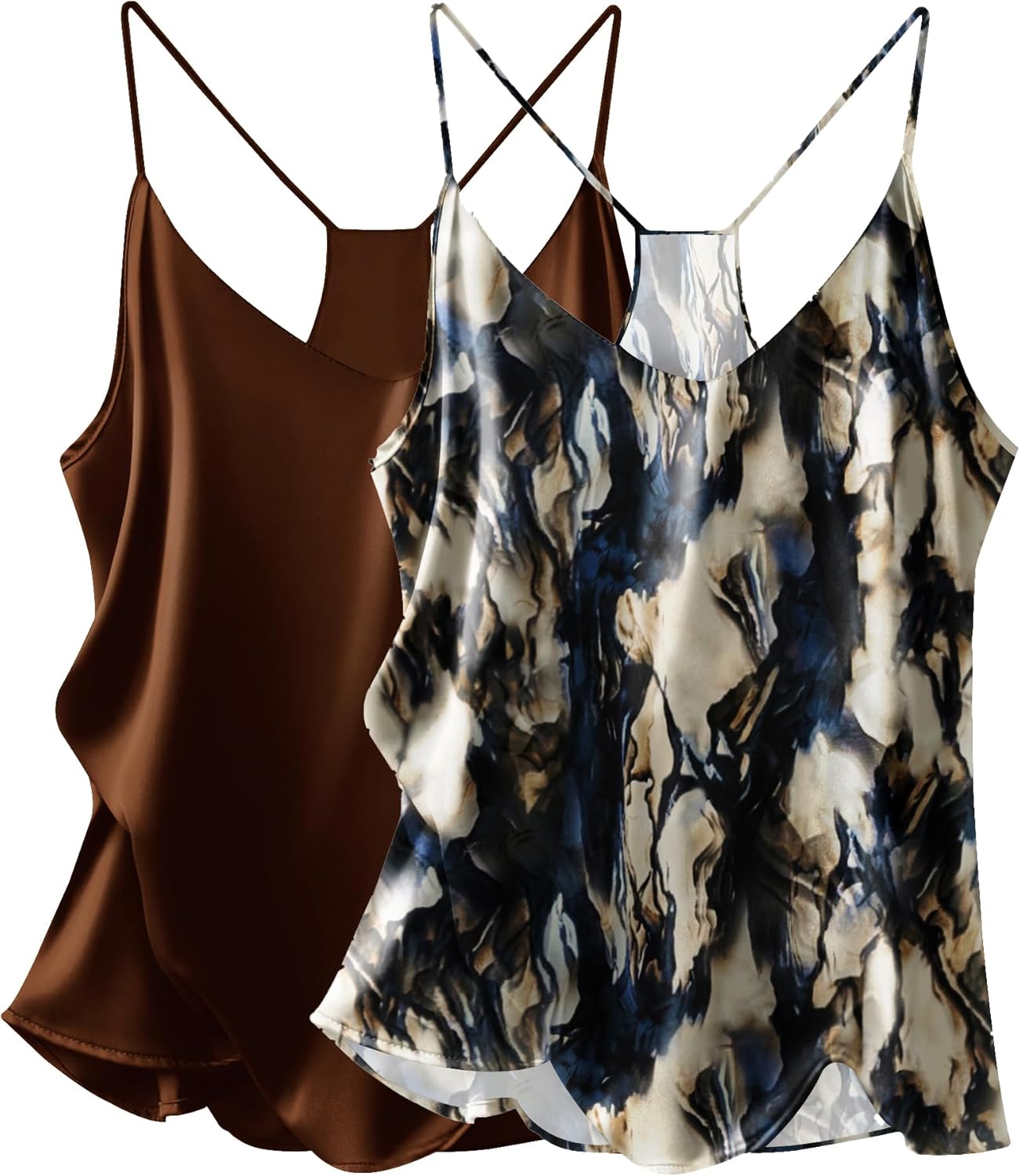 Ekouaer Womens Satin Cami Tops 2 Pack V Neck Silk Camisole Tank Top Spaghetti Strap Racerback Camis Blouse Shirt