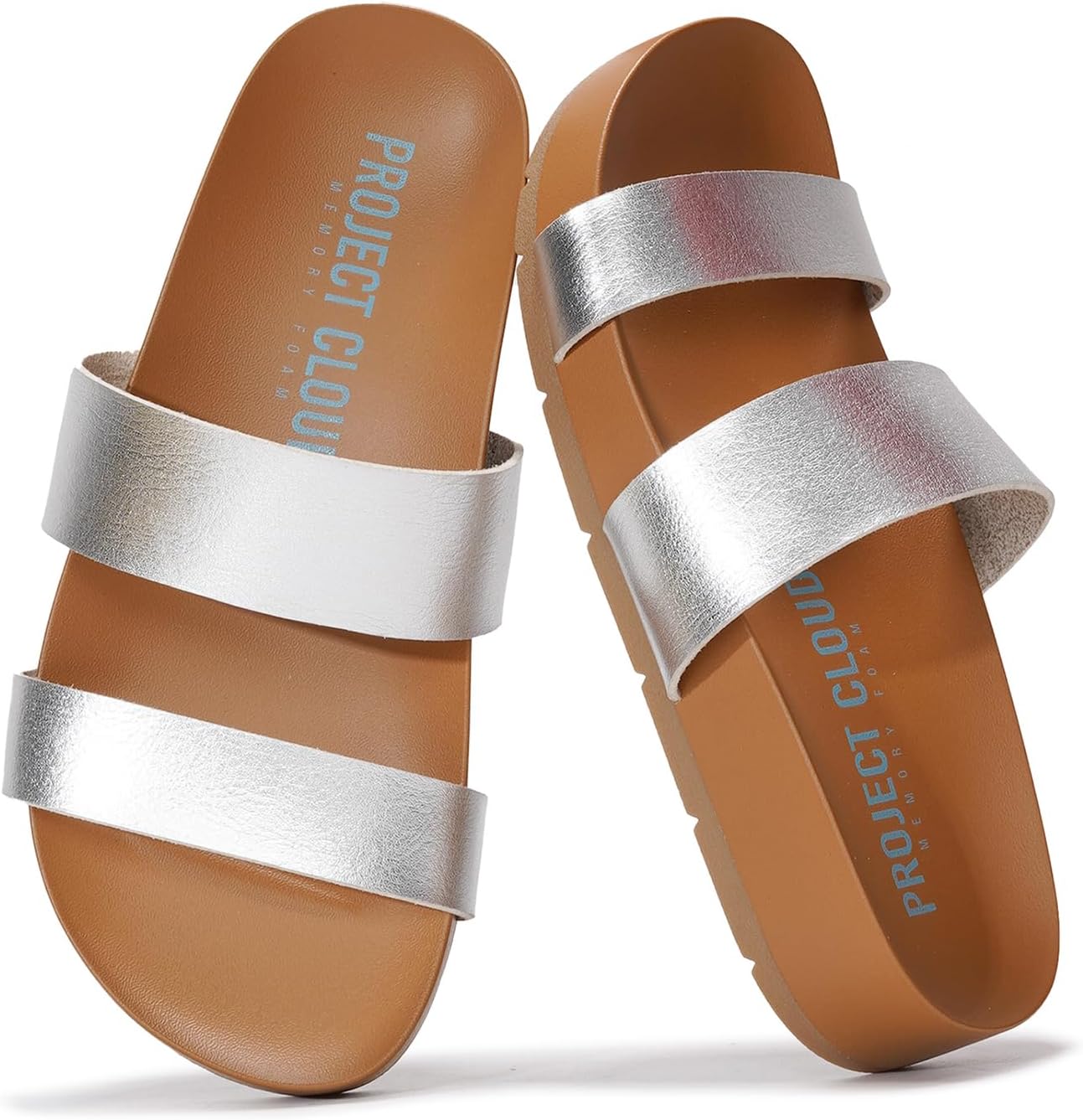 Project Cloud Sandals for Women - Eco Crafted Leather Two-Strap Womens Sandals - Plush & Soft Insole Slides for Women - Non Slip Outsole Slides Summer Outfits 2026 (Hilltop)
