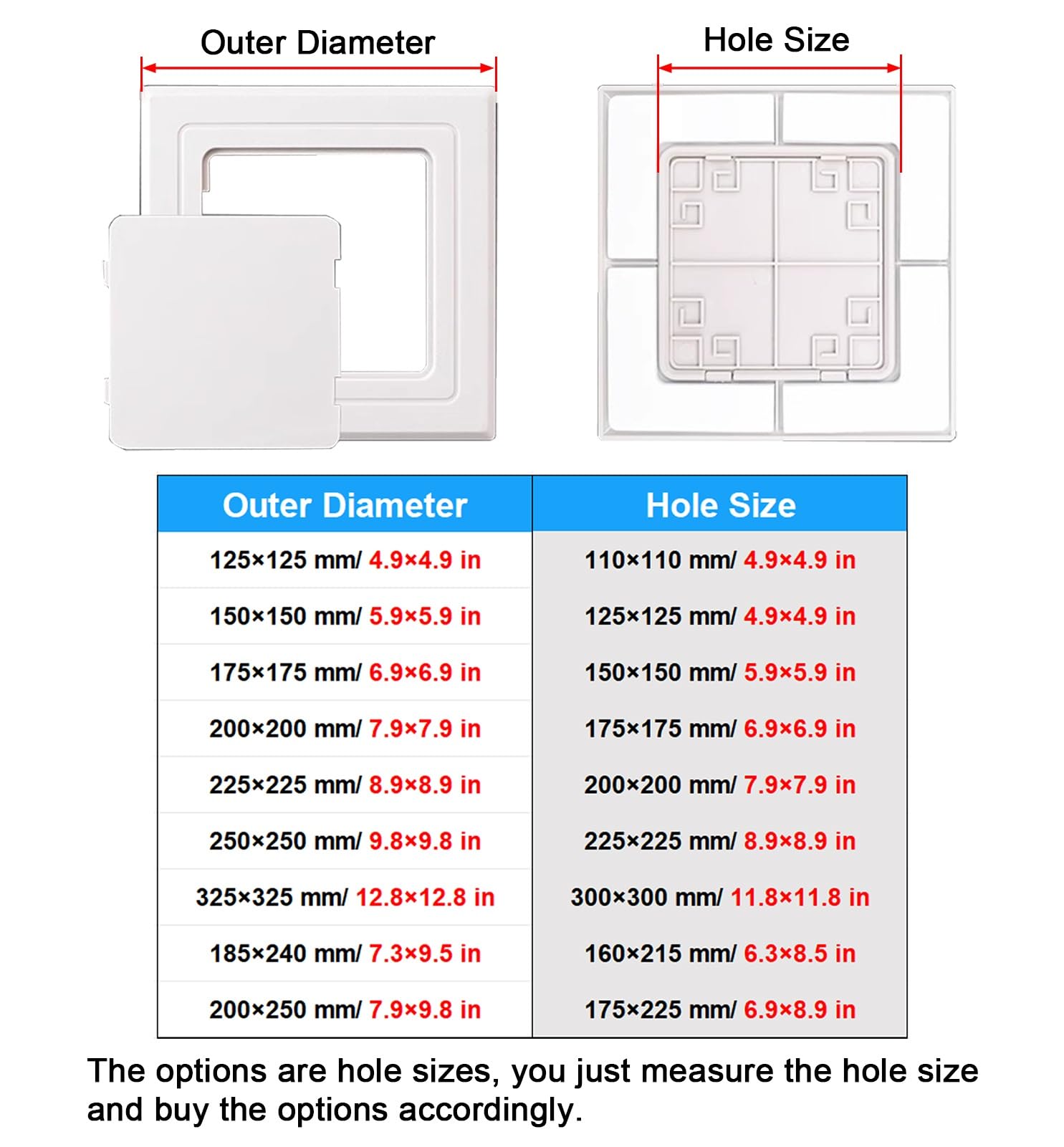 Drzwi wejściowe na poddasze, samoprzylepny panel dostępowy z tworzywa ABS - Ukryte drzwi inspekcyjne do instalacji wodno-elektrycznych, 225 x 225 mm (8,9 x 8,9 cala) - pomysł