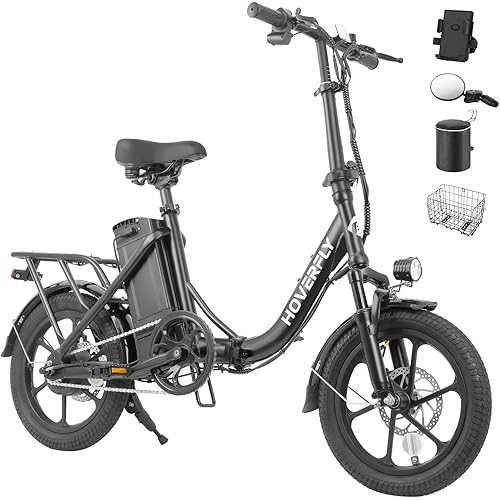 HOVERFLY H3 16" Electric Bike, Max 28Miles Range(Pedal-Assist) Folding E-Bike with Removable Battery, Front Suspension and Commuter Electric Bicycle Adults