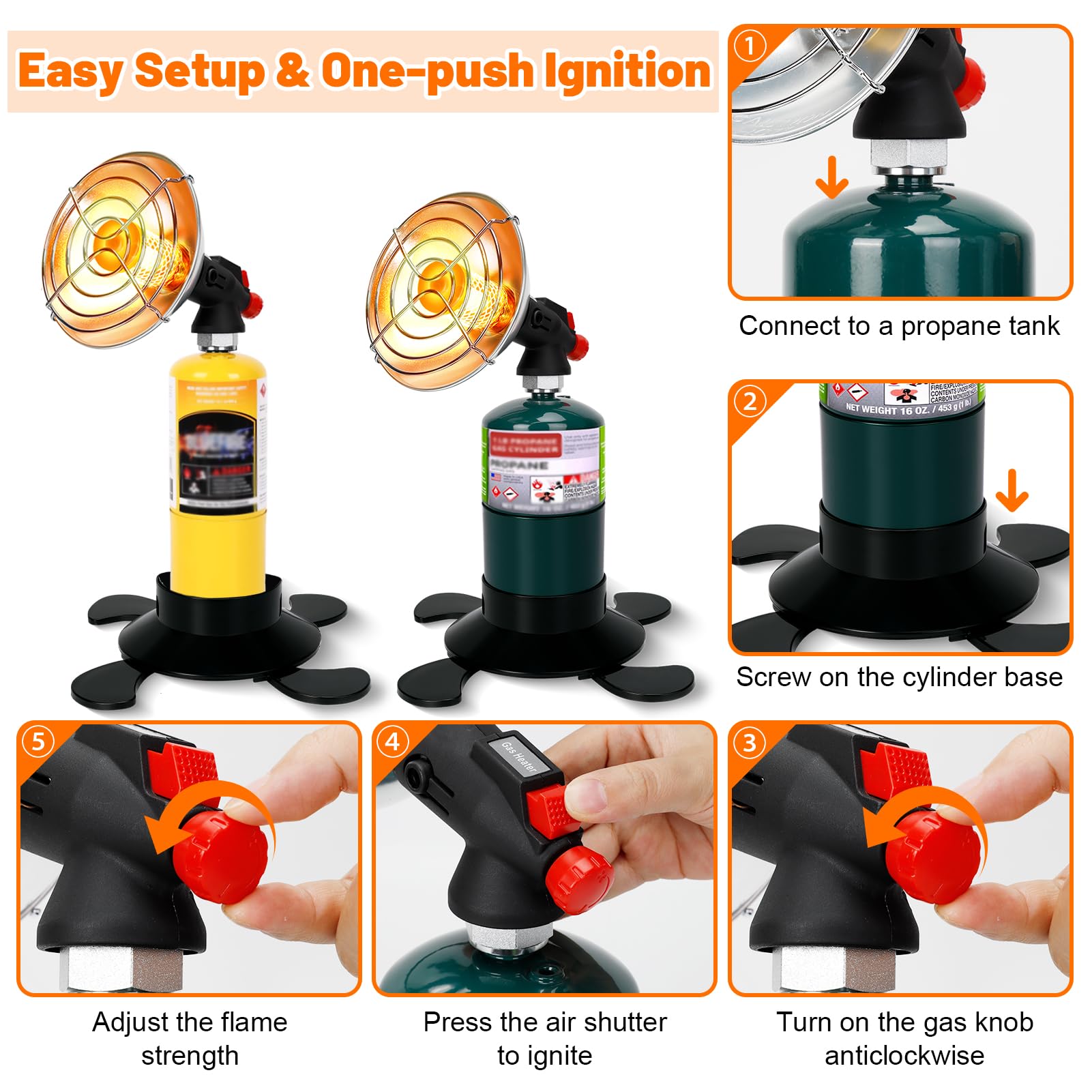 Portable Propane Heater For Camping Tent, Outdoor Small Space Patio Garage  Heater, Self Ignition Radiant Cordless Heaters Foldable Gas Tank Holder For 