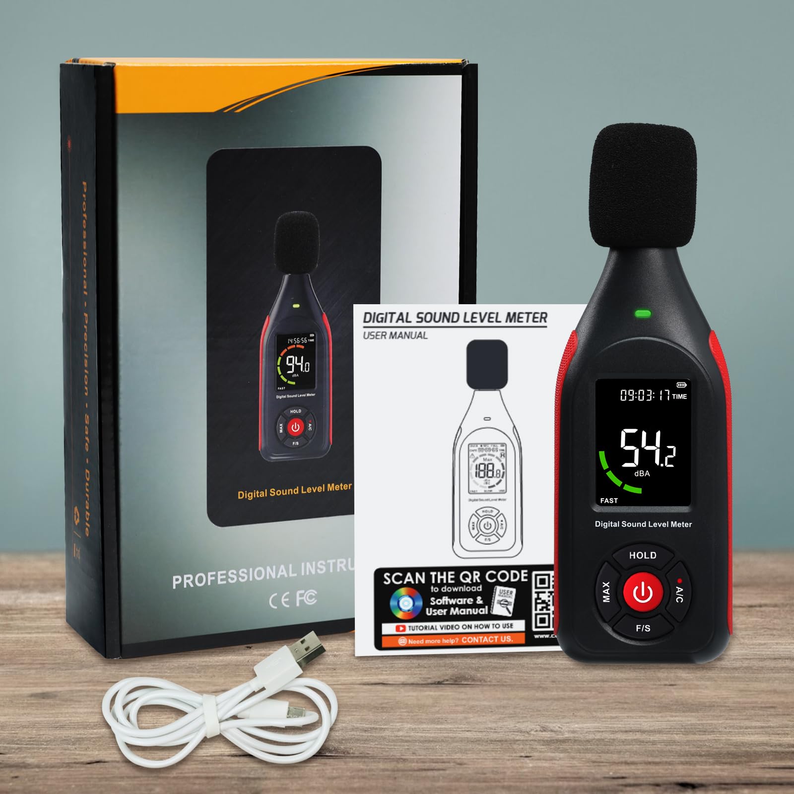Misuratore di rumore acustico Misuratore di livello sonoro Misuratore dB SPL Misurazione del rumore ambientale in tempo reale, frequenza A/C 31.000 registrazioni di dati Misuratore di decibel.
