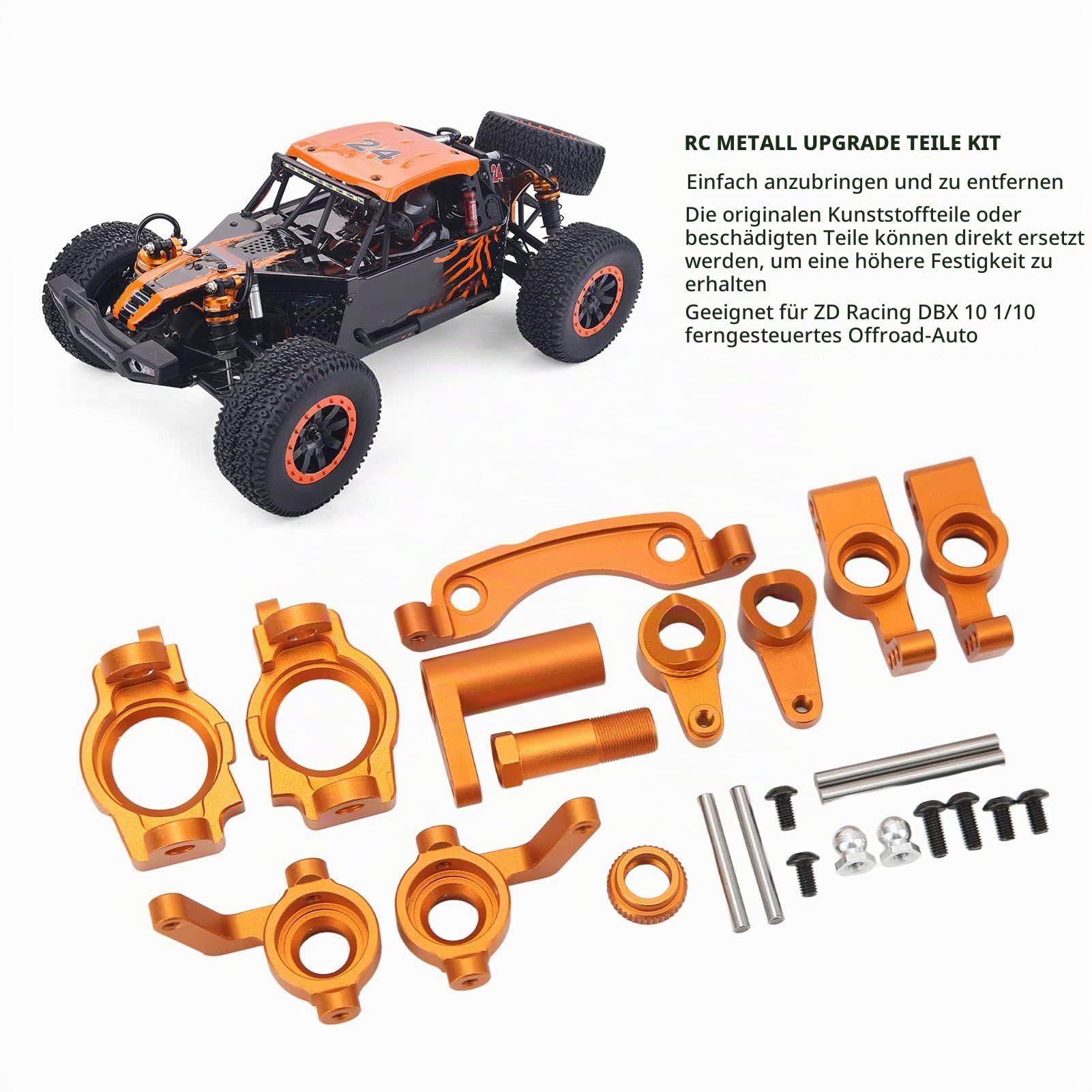 VGEBY RC-Metall-Upgrade-Teile-Kit, Aluminiumlegierung, Querlenker-Lenkbaugruppen-Set, RC-ZubehöR FüR ZD Racing DBX 10 1/10 Auto (Orange) Auto Modelle