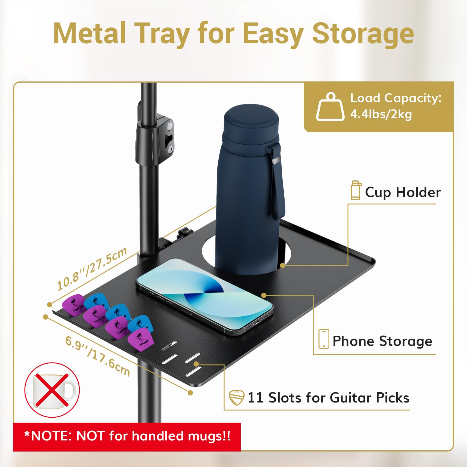 TONOR Microphone Stand with Tablet Holder, Cup Tray, Extra Weights, Tripod Boom Arm for Floor, Adjustable Height and Angle, Heavy Duty Stand with Carrying Bag, Pad Clamp, Compatible with Yeti, T35+