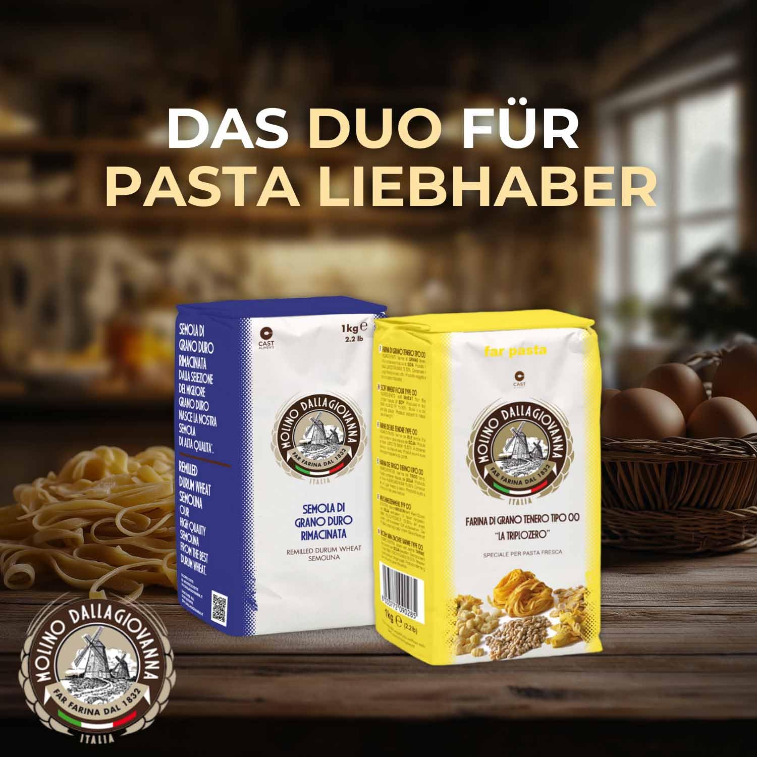 DELICRET - Pastamehl Set | 3x 1kg Pasta Mehl Typ 00 + 3x 1kg Semola Rimacinata von der Mühle Molino Dallagiovanna | Nudelgriess hartweizengrieß nudelmehl