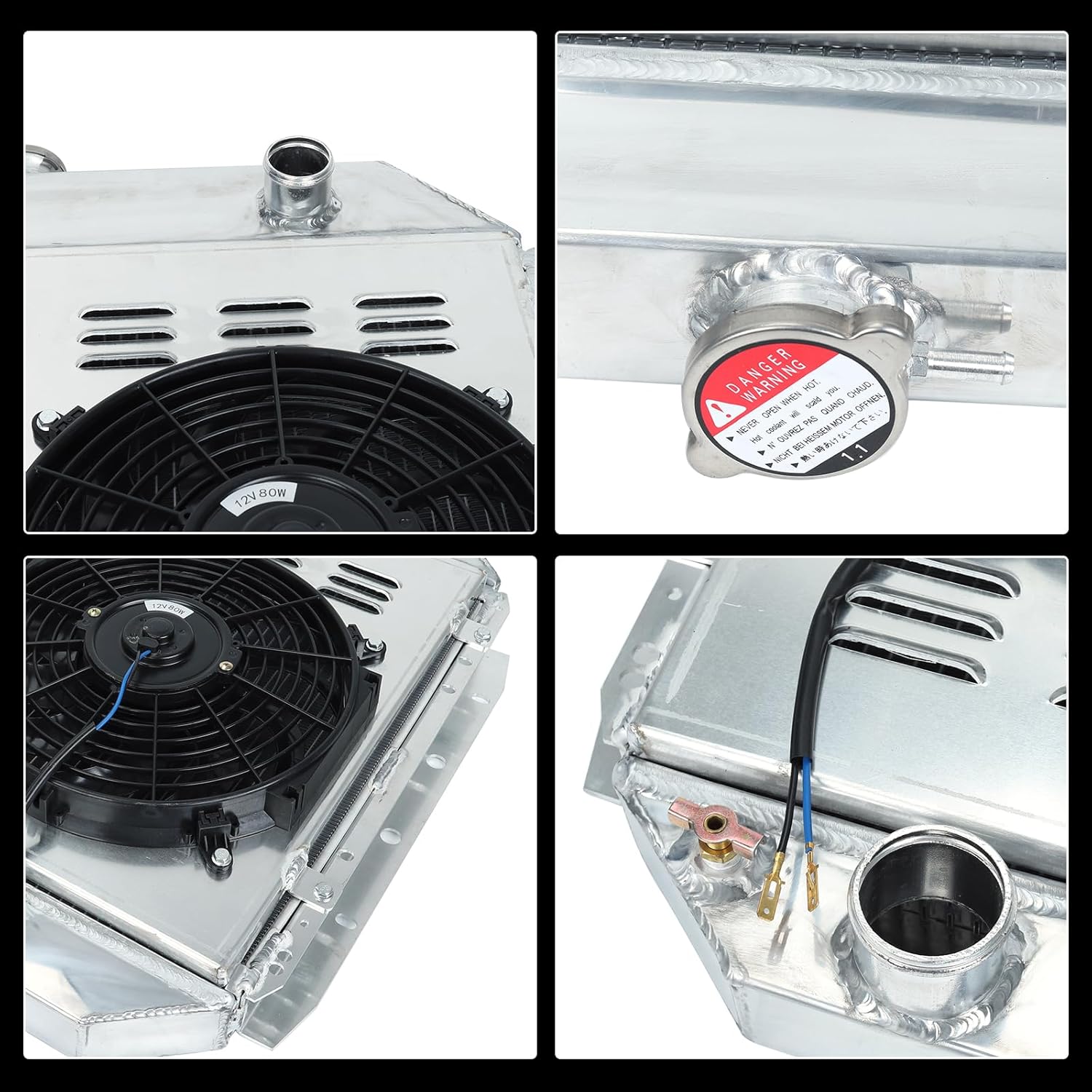 BLACKHORSE-RACING 3 Row Aluminum Radiator + Shroud + 12 Inch Fans with Mounting Kits Compatible with 1966-1979 F-ord F100 F150 F250 F350 F500 Bronco V8