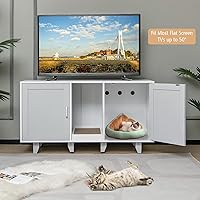 Vista 8 de Tangkula Caja de arena doble para gatos para 2 gatos, gran armario apilable oculto para baño de gatos con tabla de rascar, mesa auxiliar para casa