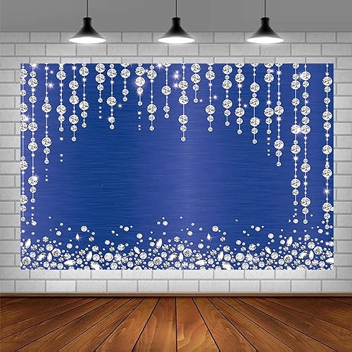 Miniatura 3 de SENDY Telón de fondo de fotos de fiesta azul real de 7 x 5 pies para fotografía de cumpleaños de niñas, fondo de diamante con purpurina, boda,