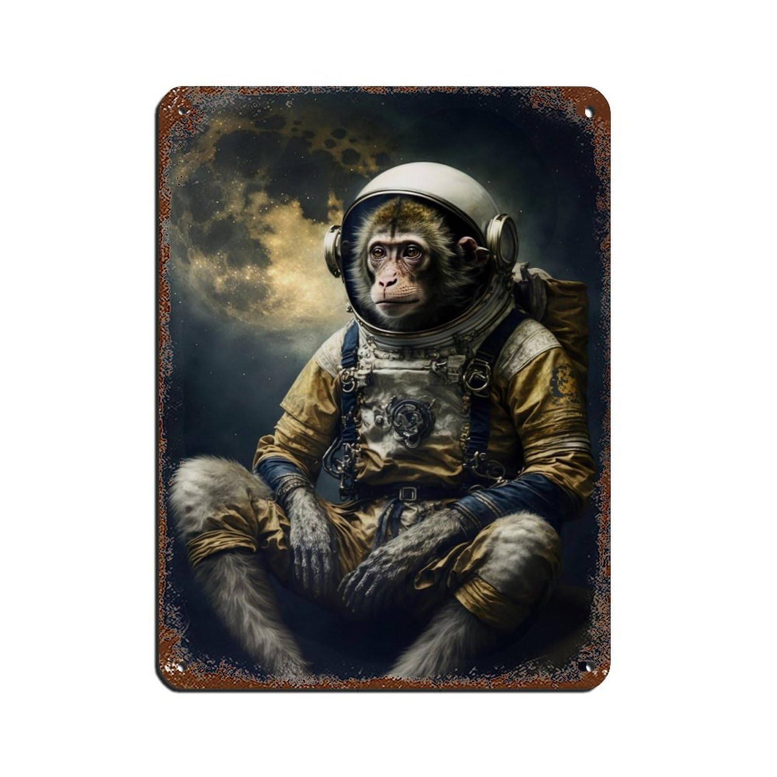Monkey in A Spacesuit, Animal Tin Sign Vintage Metal Pub Club Cafe Bar Home Wall Art Decoration Poster Retro 12x16inch(30x40cm)