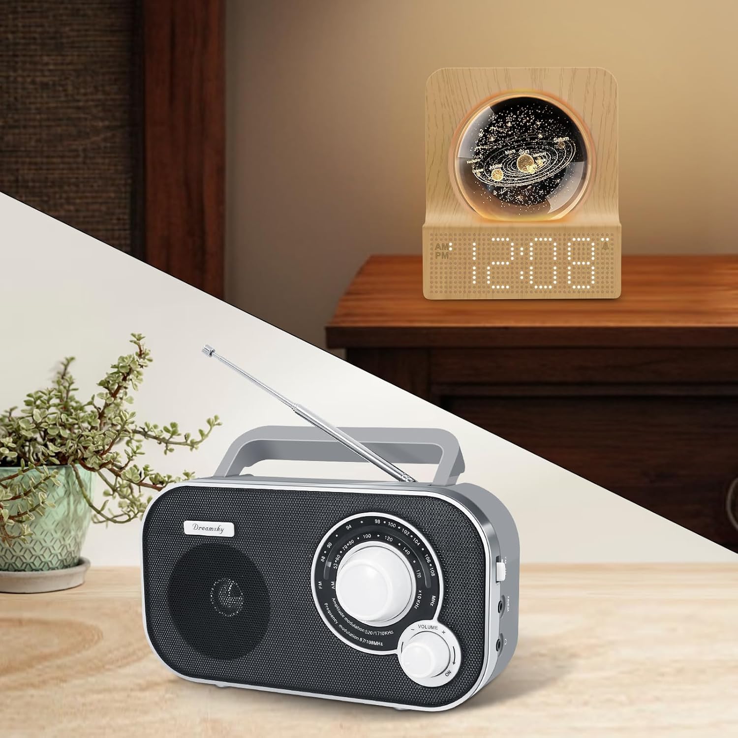 DreamSky AM FM Radio + Small Digital Clock with Night Light