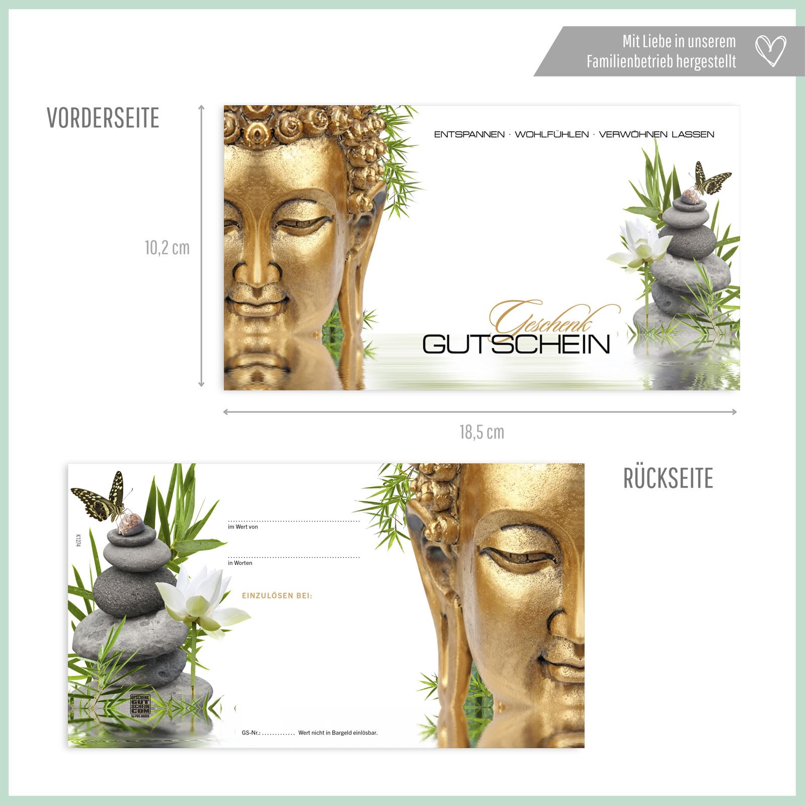 Gutschein-Set. 50x Gutschein + Kuvert + Schleife. Für Kosmetiksalon Kosmetik Wellness Spa Massageinstitute, blanko zum selber Ausfüllen.