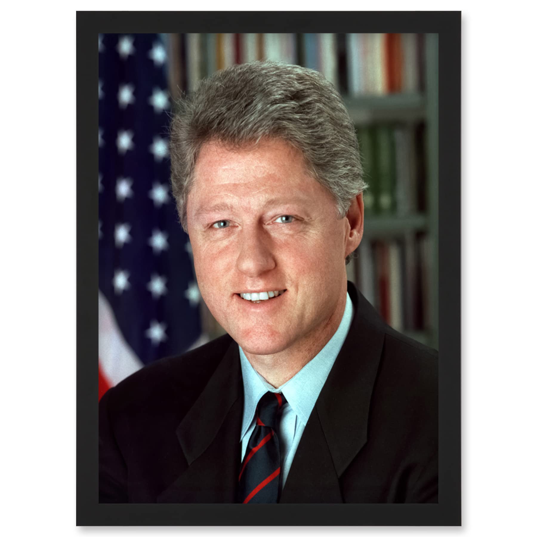 Artery8 US President Bill Clinton Portrait Photo Artwork Framed Wall Art Print A4