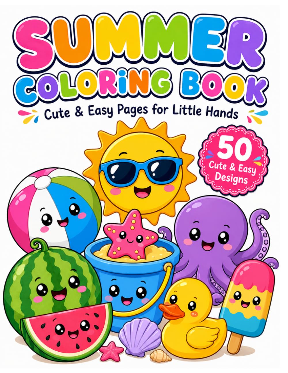 Summer Coloring Book: 50 Adorable and Easy Summer Coloring Pages for Little Hands