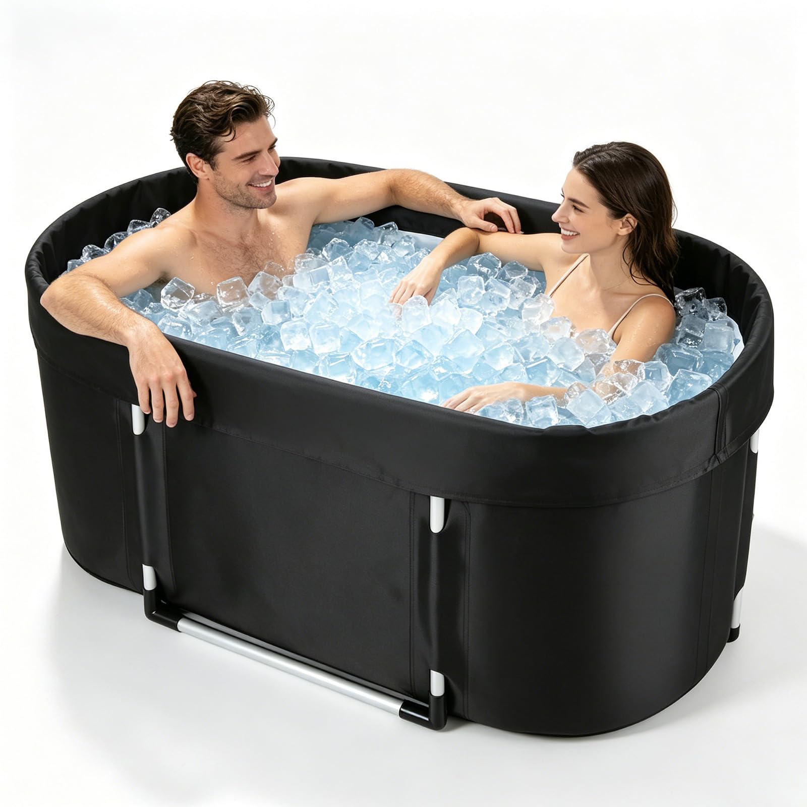 Eisbad XXL 120cm mit stabilem Faltrahmen, faltbare Badewanne Erwachsene für Kältetherapie, ovale Eistonne mit Abdeckung & Ablasshahn, Ice Bath für Sportler Regeneration & Muskelaufbau – Komplettset