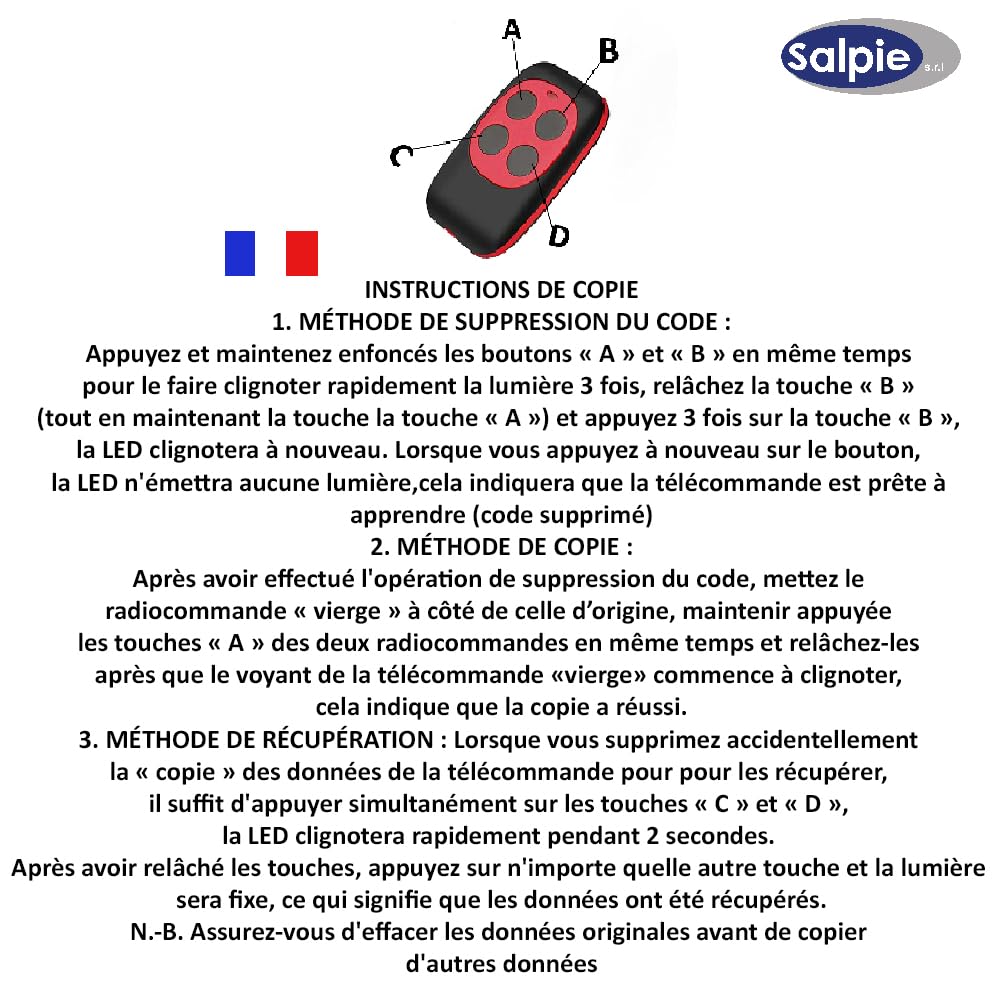Telecomando Cancello Universale 433 MHz – 2 Pezzi – Autoapprendimento Codice Fisso – Batterie Incluse – Compatibile Solo con CancellI a Codice Fisso
