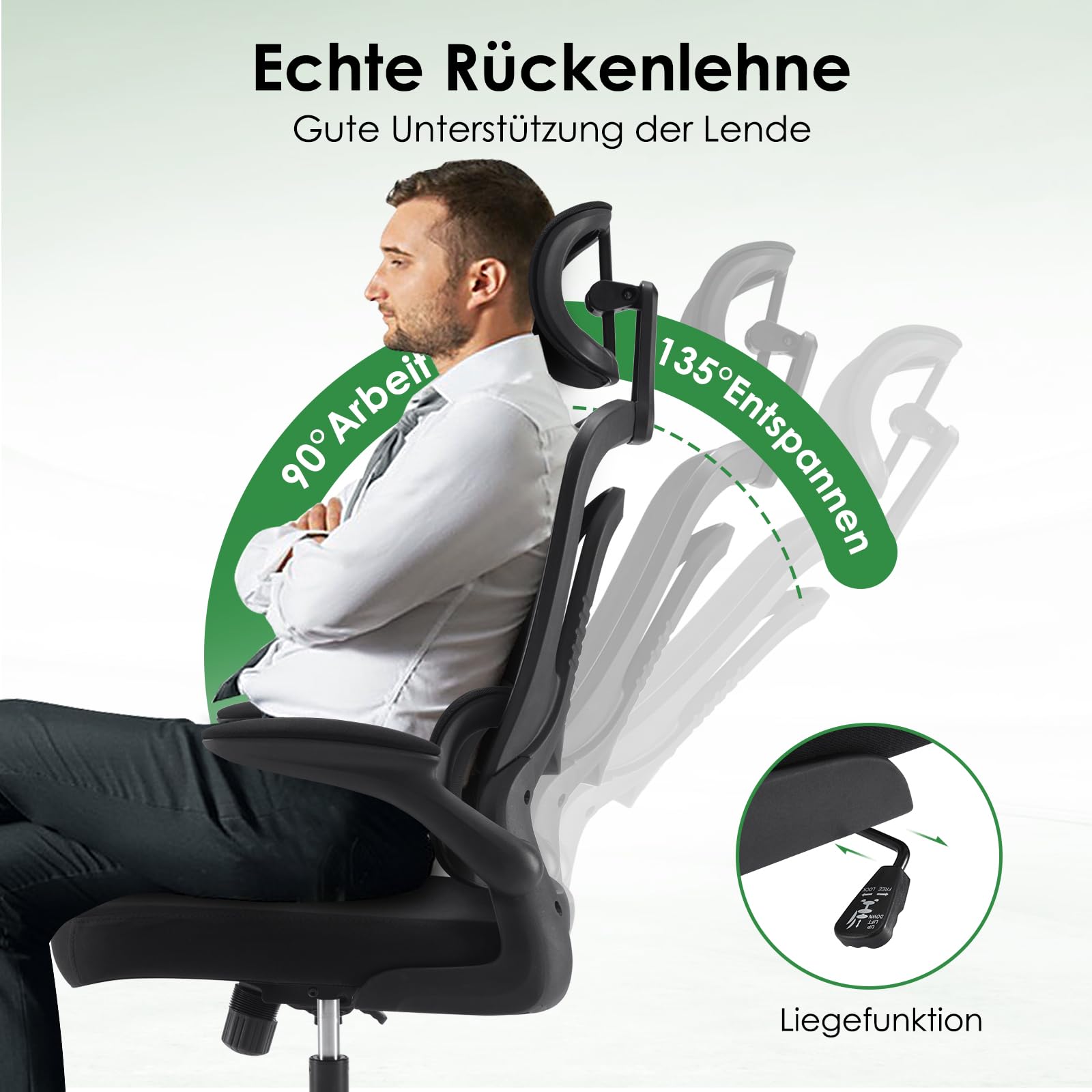Farini Sedia ergonomica per ufficio, computer con ruote, scrivania per casa, ufficio, altezza regolabile, con poggiatesta