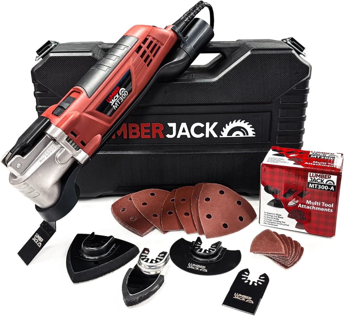 LUMBER JACK MT300 Multi-Tool, Powerful Trimming, Cutting, Scraping, Sanding & Tile Work Tool for Skirting Boards, Laminates, Pipes, Ceramic Tiles, Paint Removal & More, Includes 29 Accessories