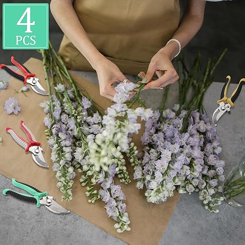 Miniatura 7 de Lothee 4 tijeras de podar para jardinería, tijeras de jardín de mano, tijeras de jardín resistentes, tijeras de corte de plantas de setos, tijeras