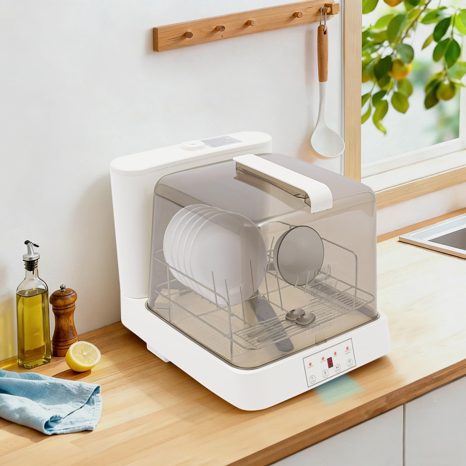 Lavastoviglie da tavolo Mini serbatoio d'acqua da 8 l, 3 programmi di pulizia, pulizia a 360°, sicurezza bambini, controllo touch, lavastoviglie compatta portatile per casa, campeggio, roulotte