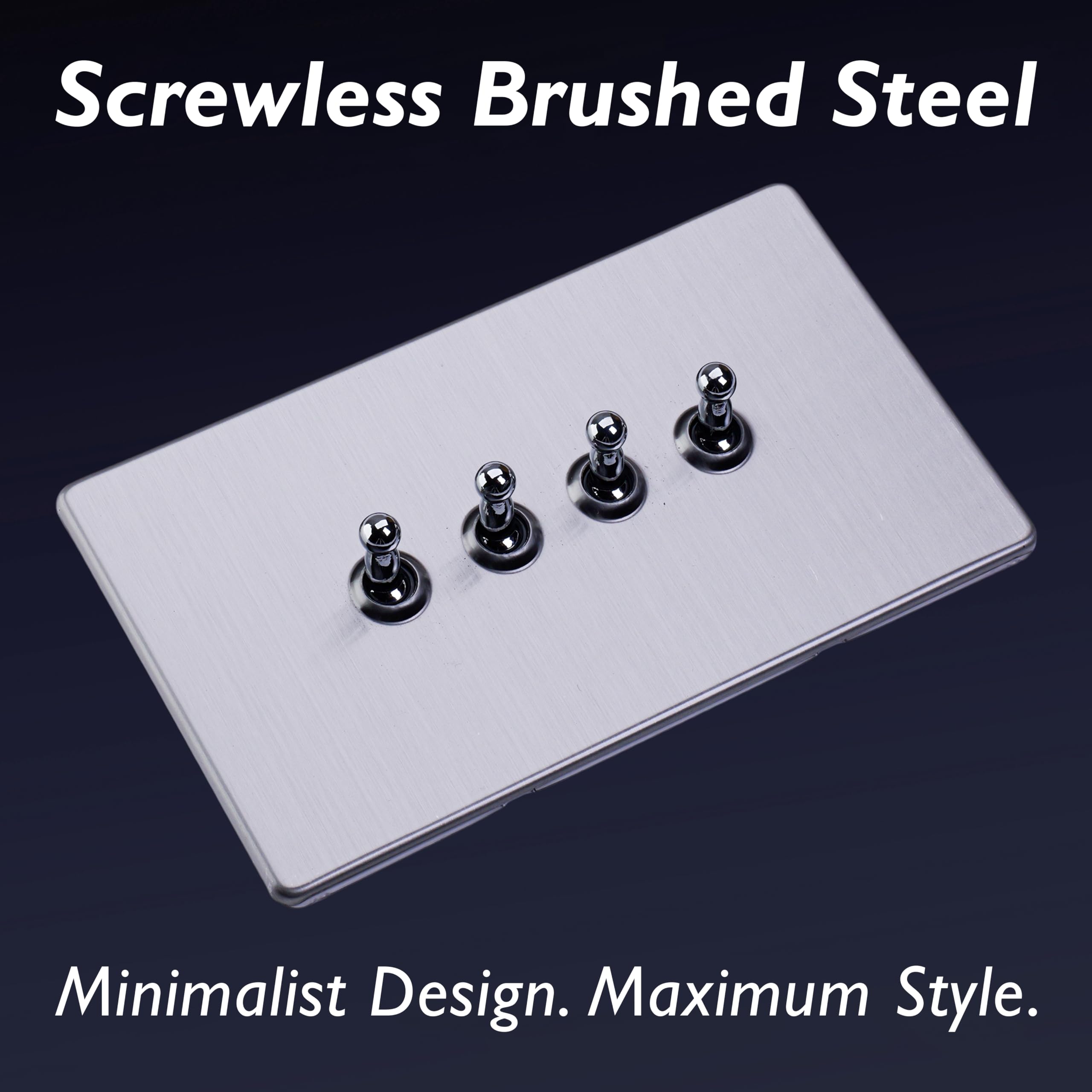 Varilight 4-Gang 2-Way Toggle Light Switch - Screwless Brushed Steel With Chrome Toggles, XDST9S, 86x147x36mm - Image 3