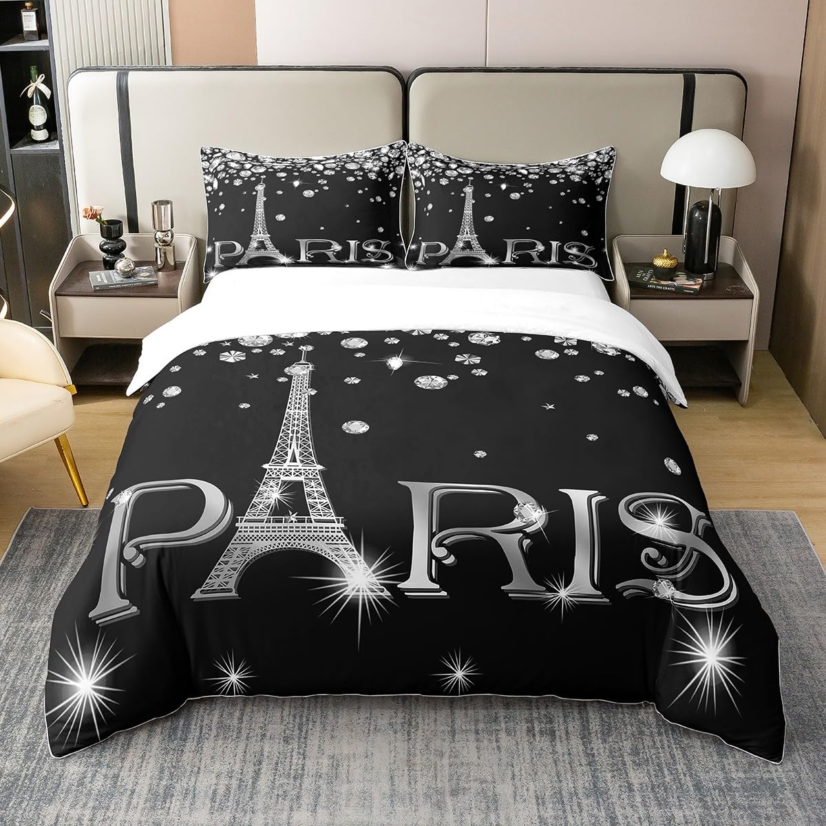 Parure de lit Tour Eiffel pour chambre d'ado fille ambiance romantique parisienne