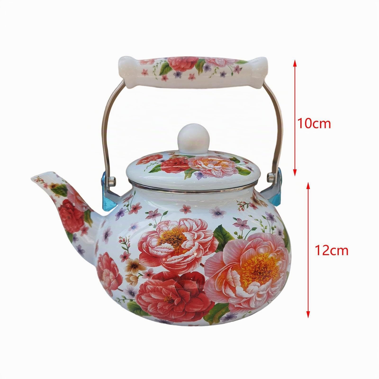 Induktions-Wasserkocher 2,5 L Retro-Emaille-Teekanne, Flötenkessel mit emailliertem Griff, Automatisch pfeifender Teekessel Kaffeekanne für Induktion, Gasherd, Elektroherd, stil a