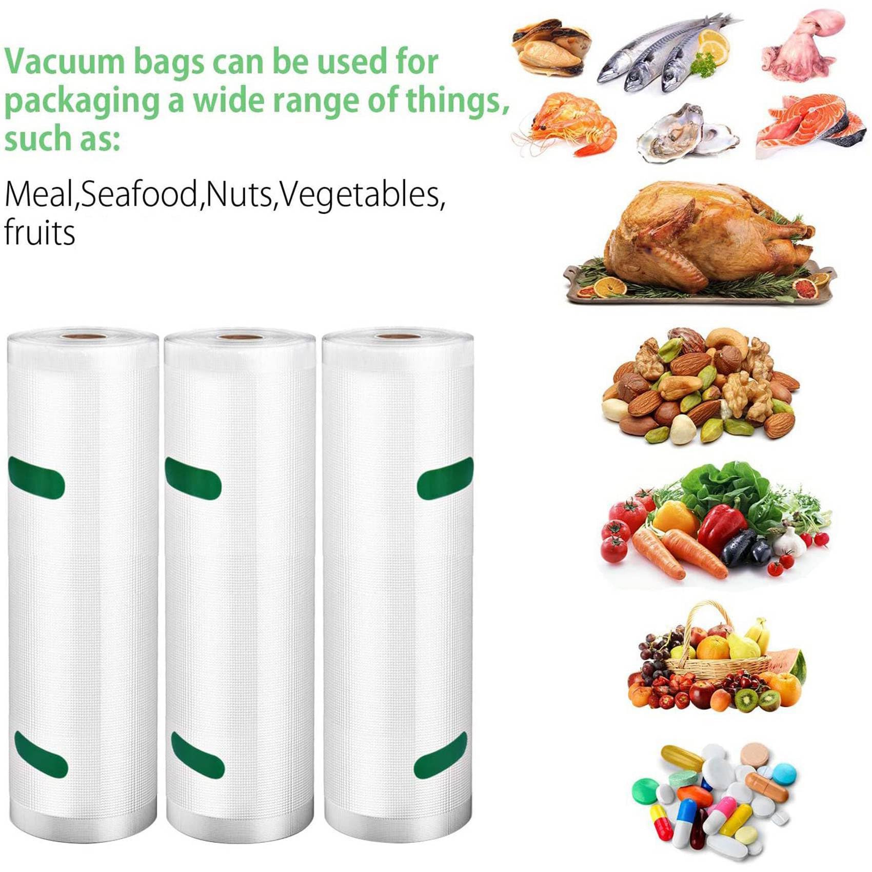 Bolsas Selladoras Al Vacío Rollos Paquete de 9 para Conservar los Alimentos, Bolsas de Almacenamiento de Vacío Servicio Pesado para Cocción Sous Vide, Congelador