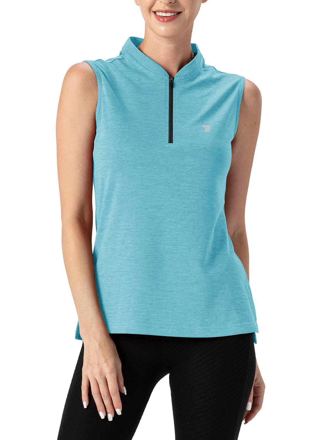 TBMPOY Women's Sleeveless Golf Polo Shirts UPF 50+ Tennis Tank Tops Quick Dry Zip Up