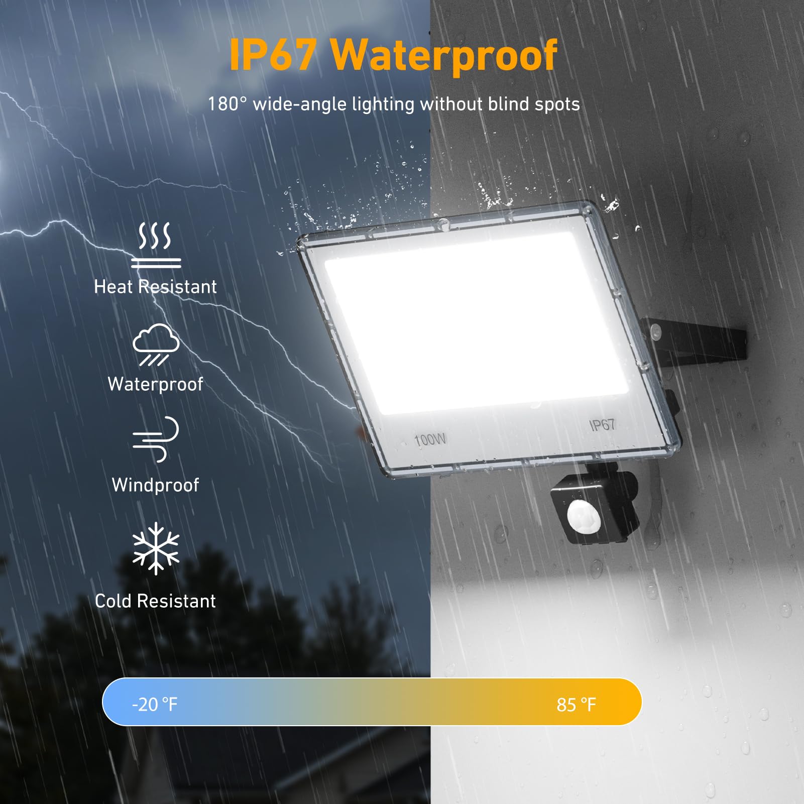 Foco LED Con Sensor De Movimiento - 2 Piezas 100W 10000LM 6 en 1 Luz Exterior Con Sensor De Movimiento, IP67 Impermeable Blanco 7000 K Proyector LED Exterior para Jardín, Patio, Garaje y Calle