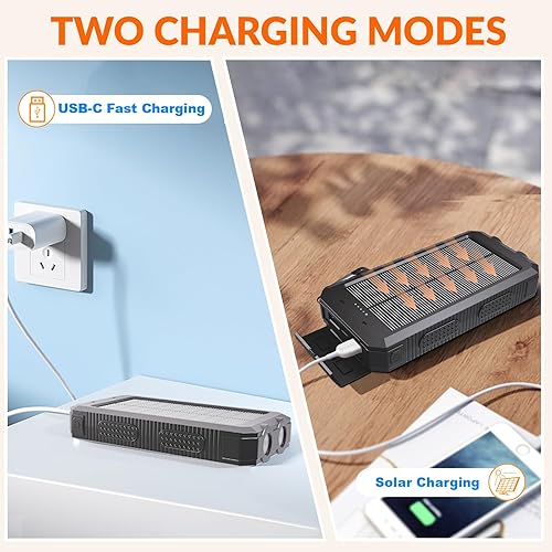 Miniatura 4 de Cargador solar de batería de 20,000 mAh, cargador de teléfono portátil, 4 cables para exteriores, impermeable, cargador de energía de respaldo