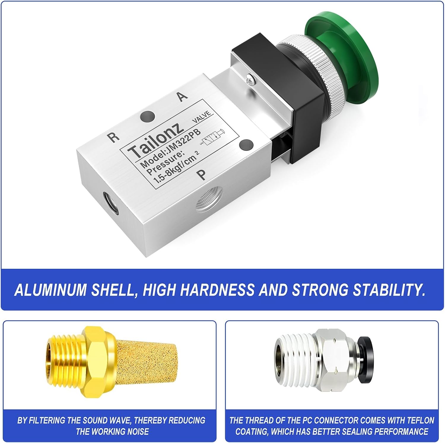 TAILONZ PNEUMATIC Green 1/4”NPT Manual Control type Mushroom Push Button 3 Way 2 Position Pneumatic Control Mechanical Valve