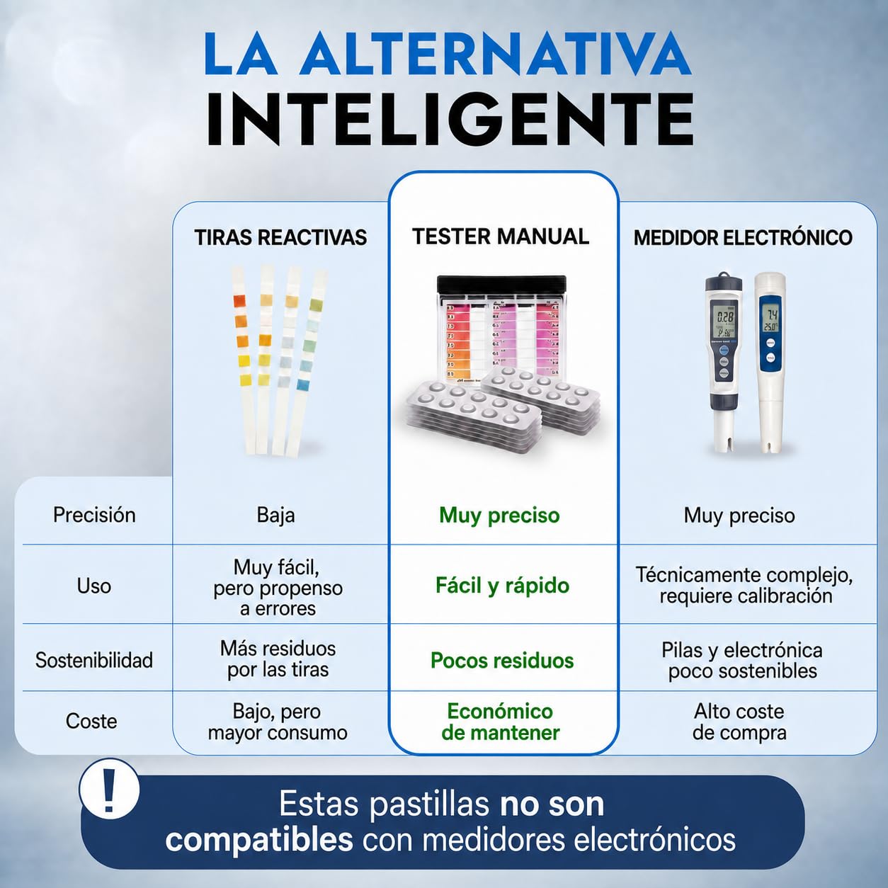 Recambio 200 pastillas reactivas para tester de piscina | 100x DPD1 + 100x Phenol Red | mide cloro libre, bromo y pH | pastillas Rapid para piscina, spa y jacuzzi | para tester manual