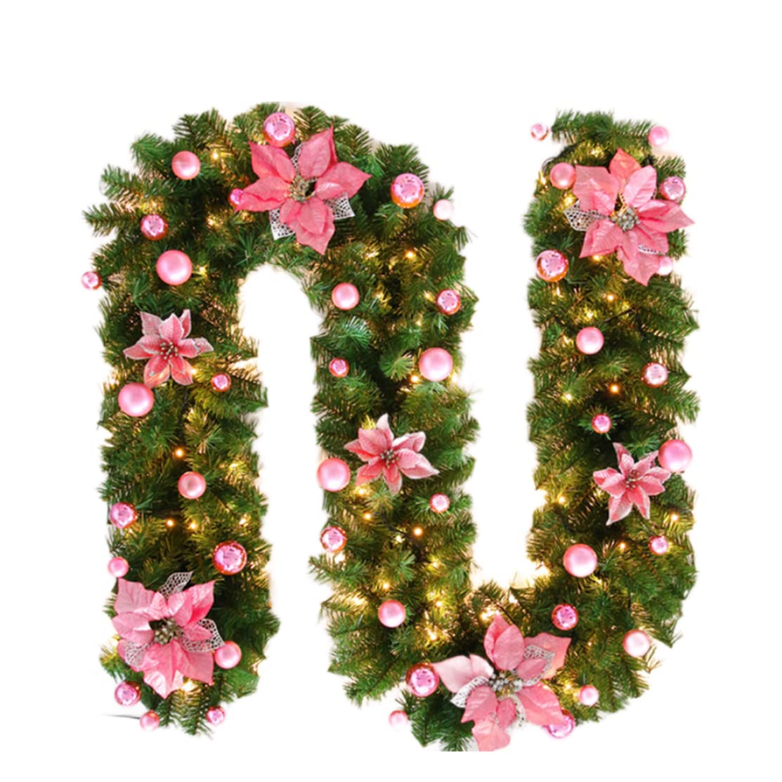 Decoraciones de guirnaldas de Navidad LED Ronda de Navidad pre iluminada with Lights Flower Garland Wreath para chimeneas de escaleras Decoración de Interior y Exterior
