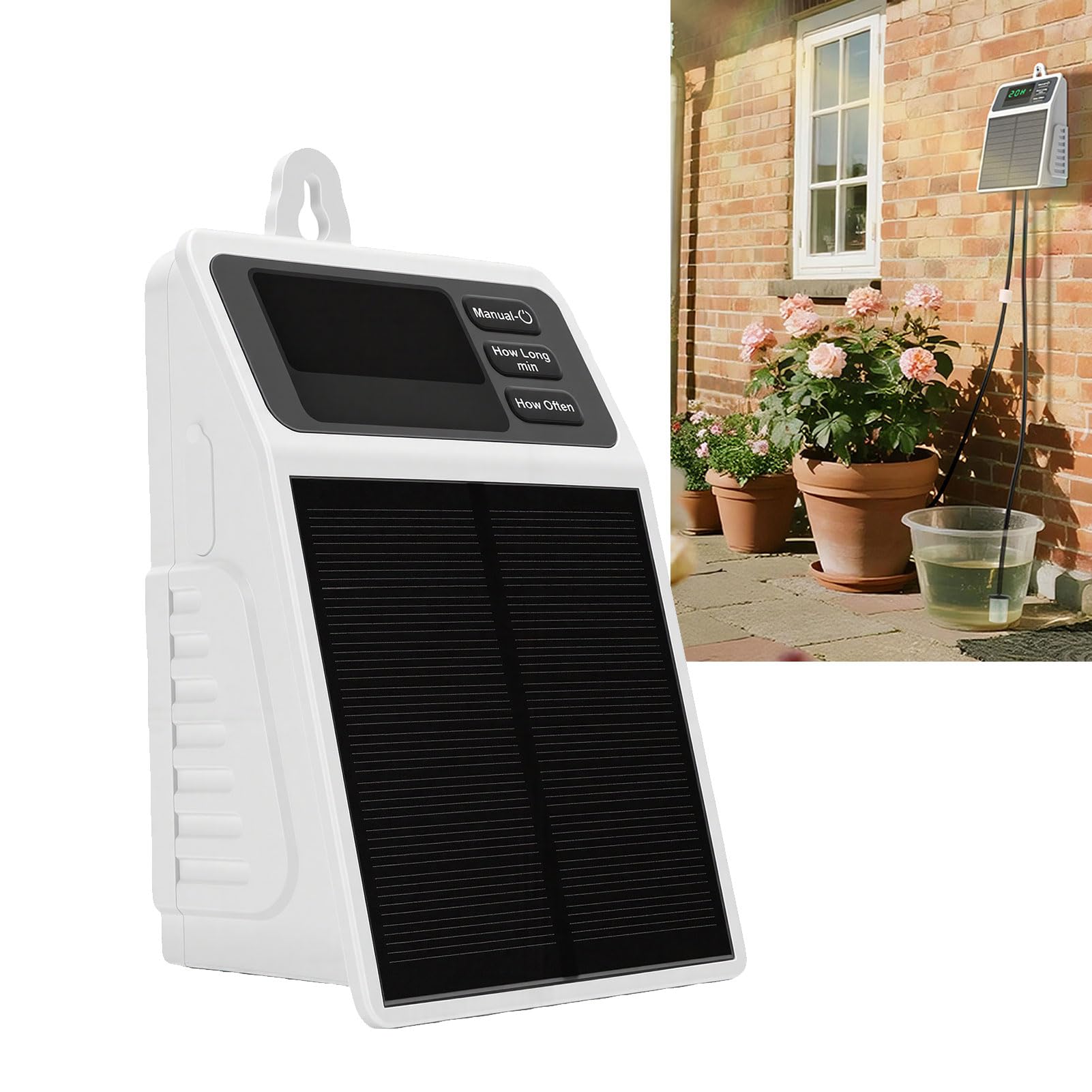 Bewinner de Riego por Goteo Automático Solar, Kit de Riego Automático Impermeable IPX5 de 630 Ml/min para Jardín con Batería de 2200 MAh, Carga Dual, Temporizador Ajustable - Cuidado Eficiente de