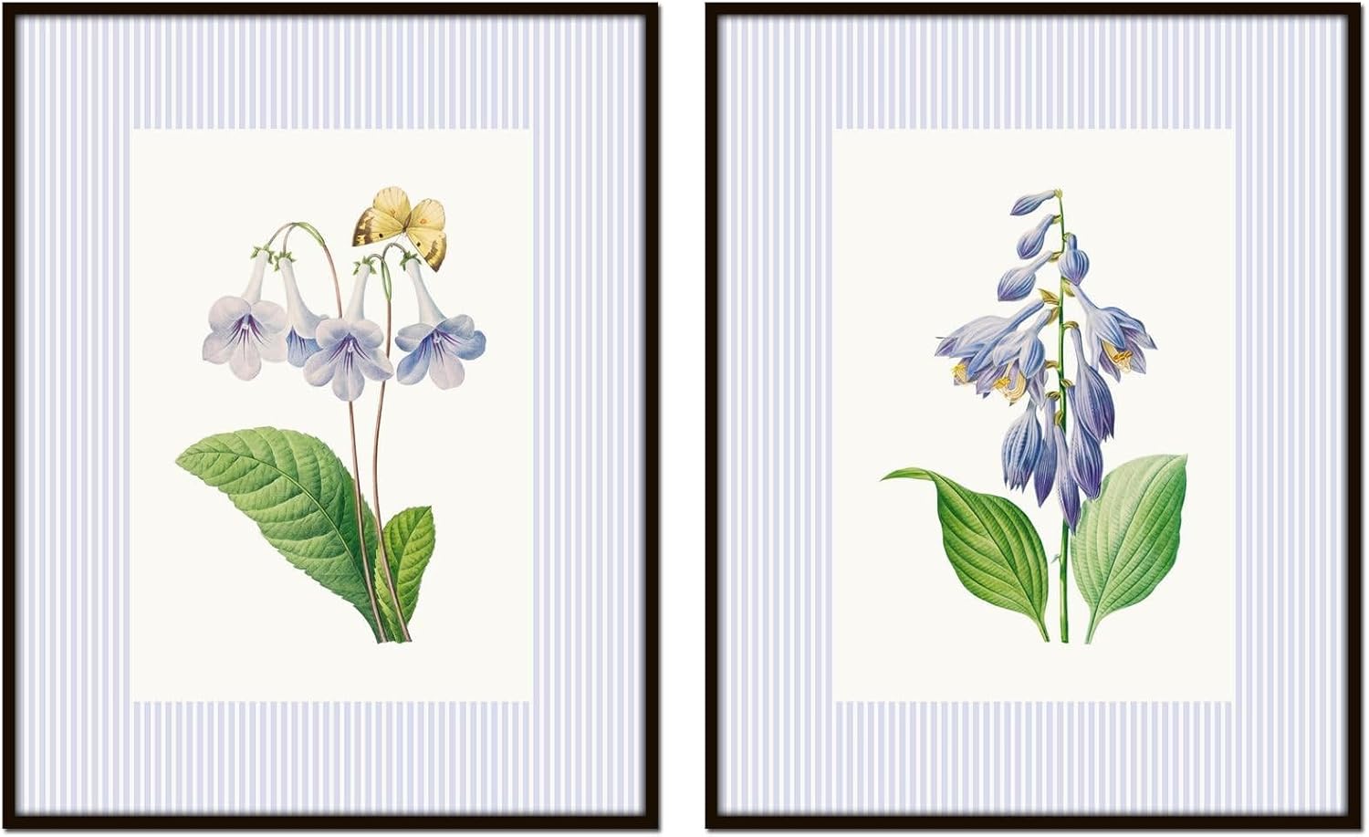 Belle Maison Art Lavender Striped Antique Botanical Collage, Vintage Botanical Wall Art, Bedroom Kitchen Living Room Office, 16X20 SET OF 2, Smooth Matte Paper Prints, Unframed