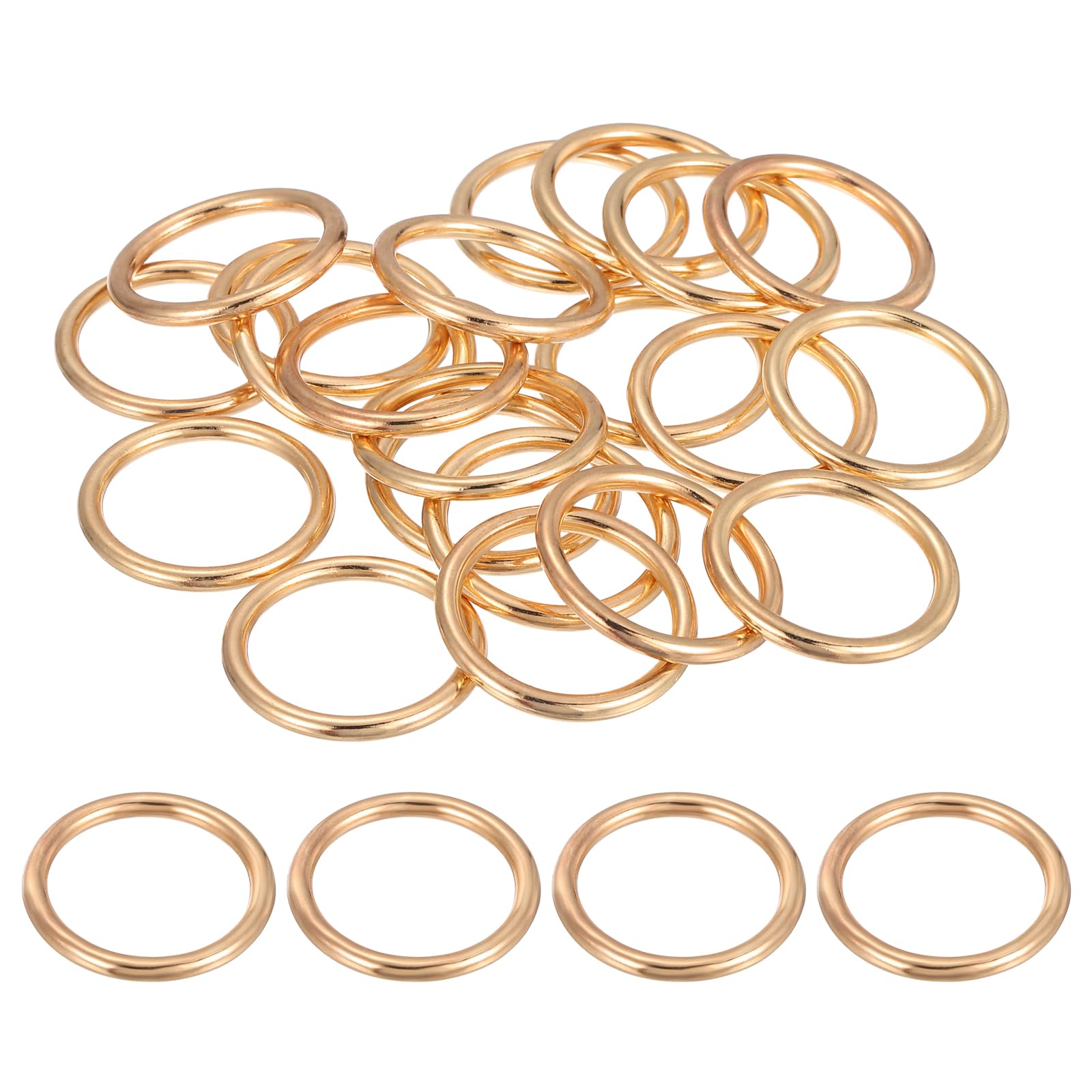 DEFANEX 25 Pcs Metal O Rings Multi-Purpose Round O-Ring Welded Buckle Loop Ring (20mm ID, 26mm OD, 3mm Wire D, Gold) for Bag Macrame Pet Leashes Belts Sewing.