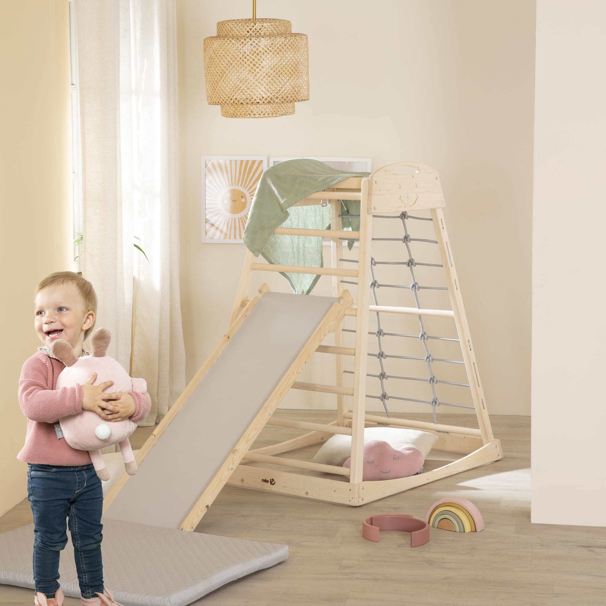 roba Tavola Scivolo in Legno – Accessorio per Triangolo da Arrampicata e Torre Gioco – Utilizzabile su Entrambi i Lati come Scivolo e Elemento da Arrampicata – Da Appendere alla Struttura – Da 24 Mesi