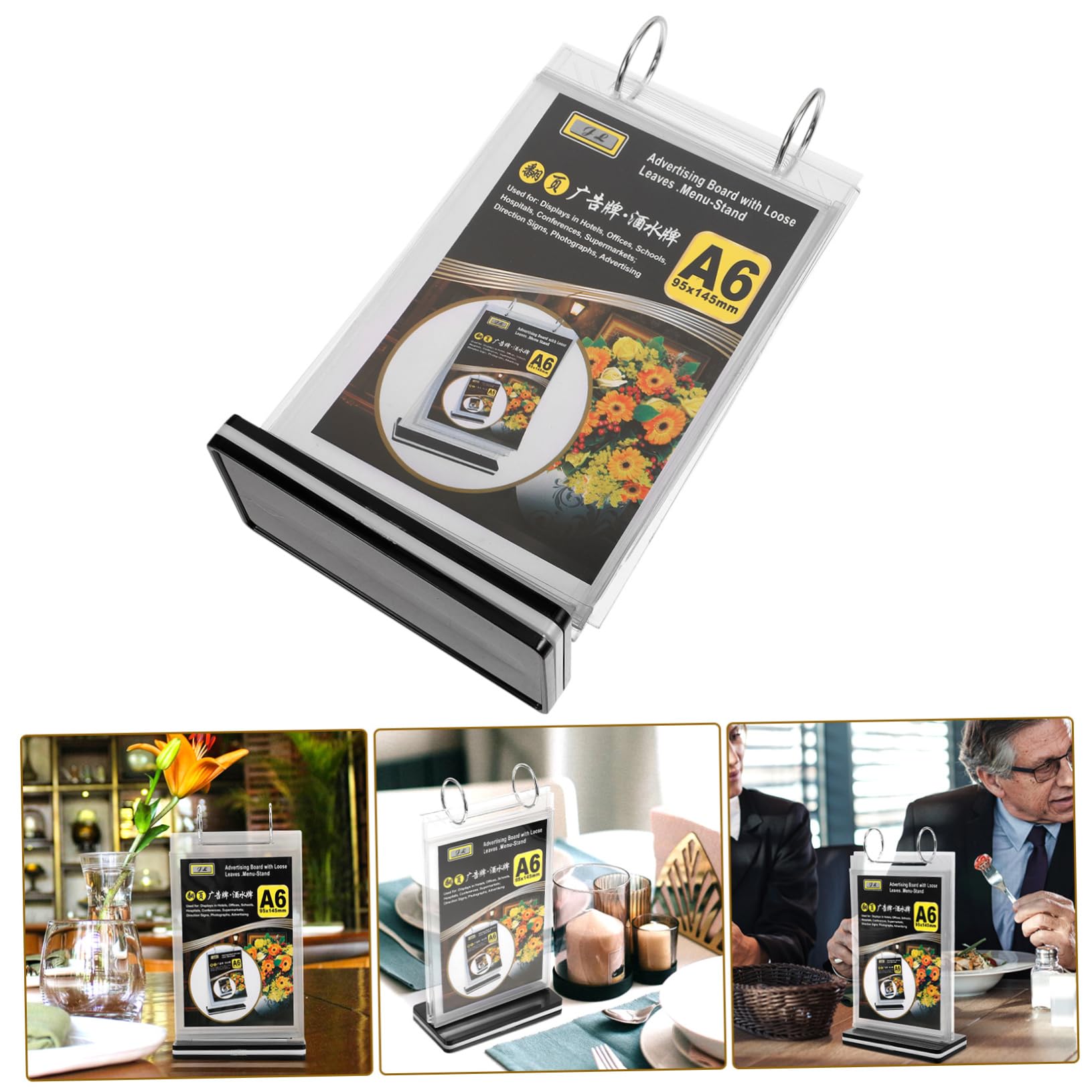 Angoily 15 Piezas Soporte de Menú de Transparente con Base para Restaurantes y Oficinas Expositor Vertical de Carteles para Mostrar Menús y Anuncios